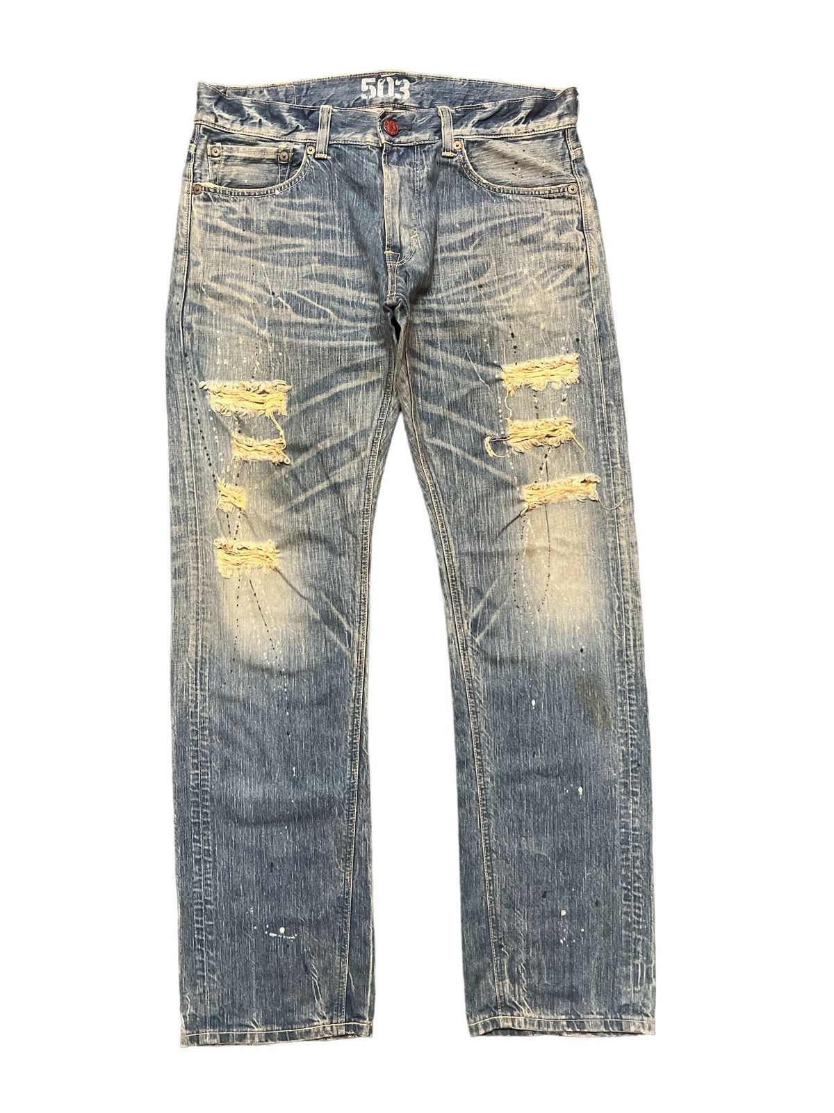 THRASHED💥EDWIN 503 RIPPED DISTRESSED DENIM PANT