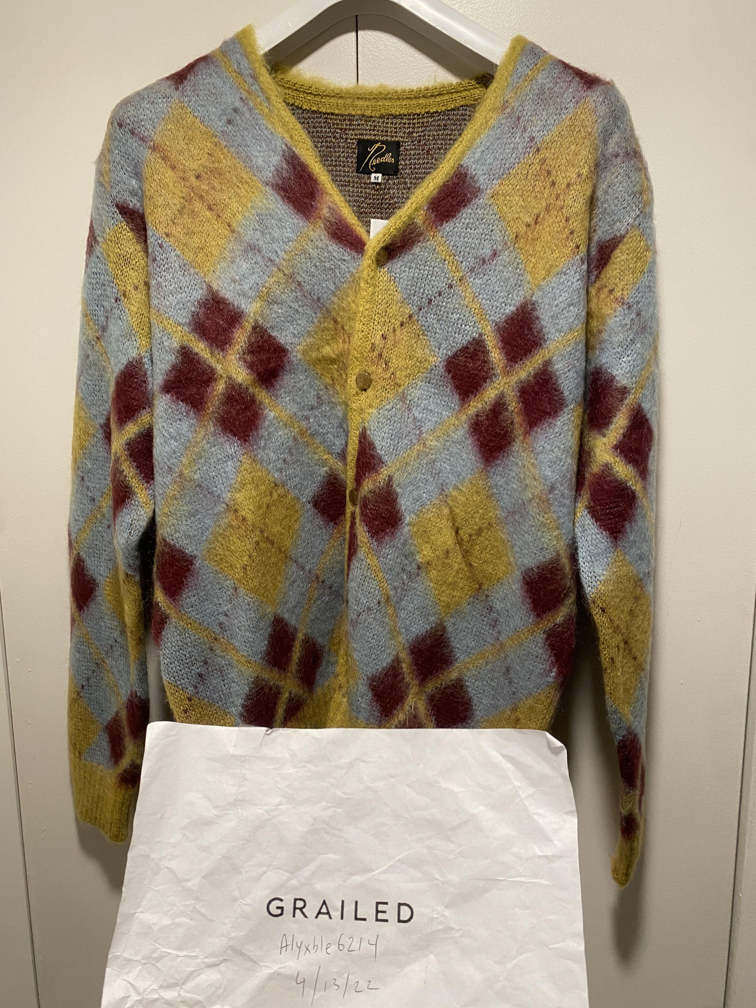 Needles NEEDLES MOHAIR ARGYLE CARDIGAN YELLOW Size US M / EU 48-50 / 2 - 4 Thumbnail