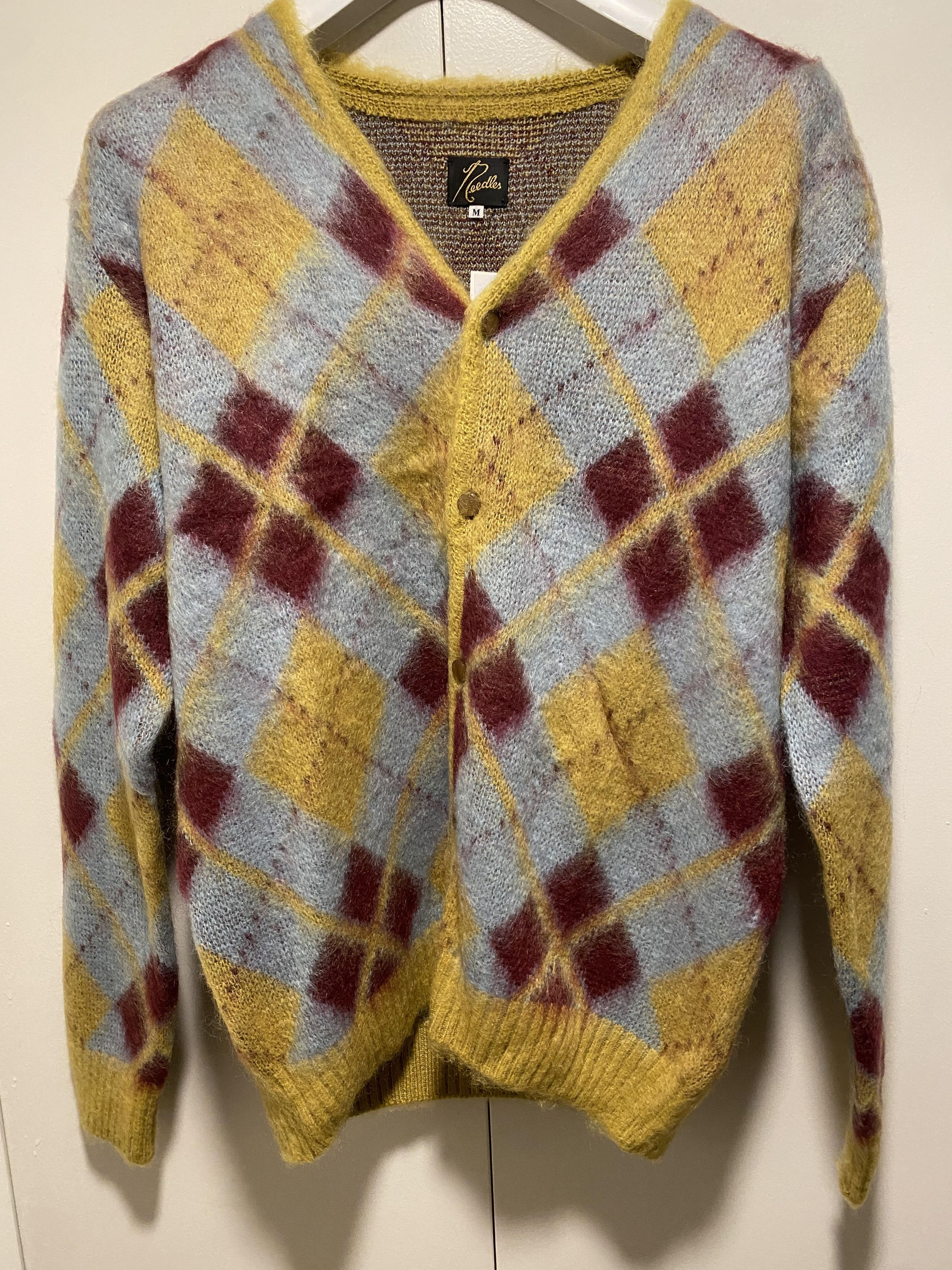 Needles NEEDLES MOHAIR ARGYLE CARDIGAN YELLOW | Grailed