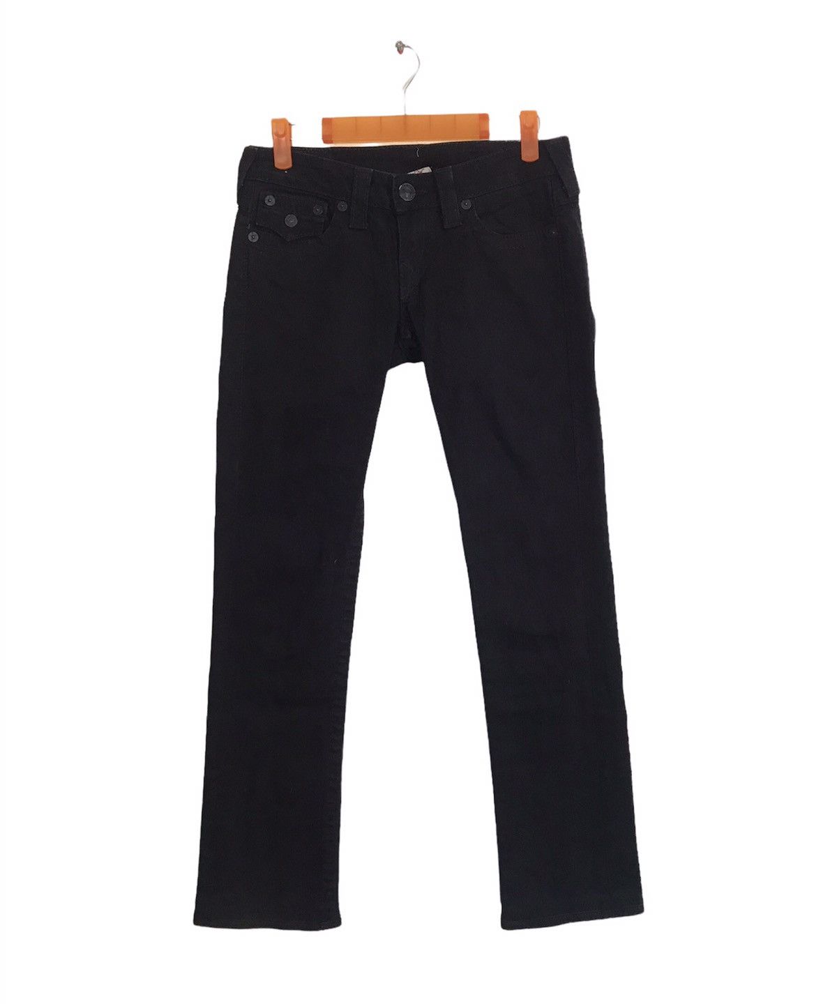 image of Archival Clothing x True Religion Billy Flaps Pocket Design Dark Denim Low Rise in Black, Women's (