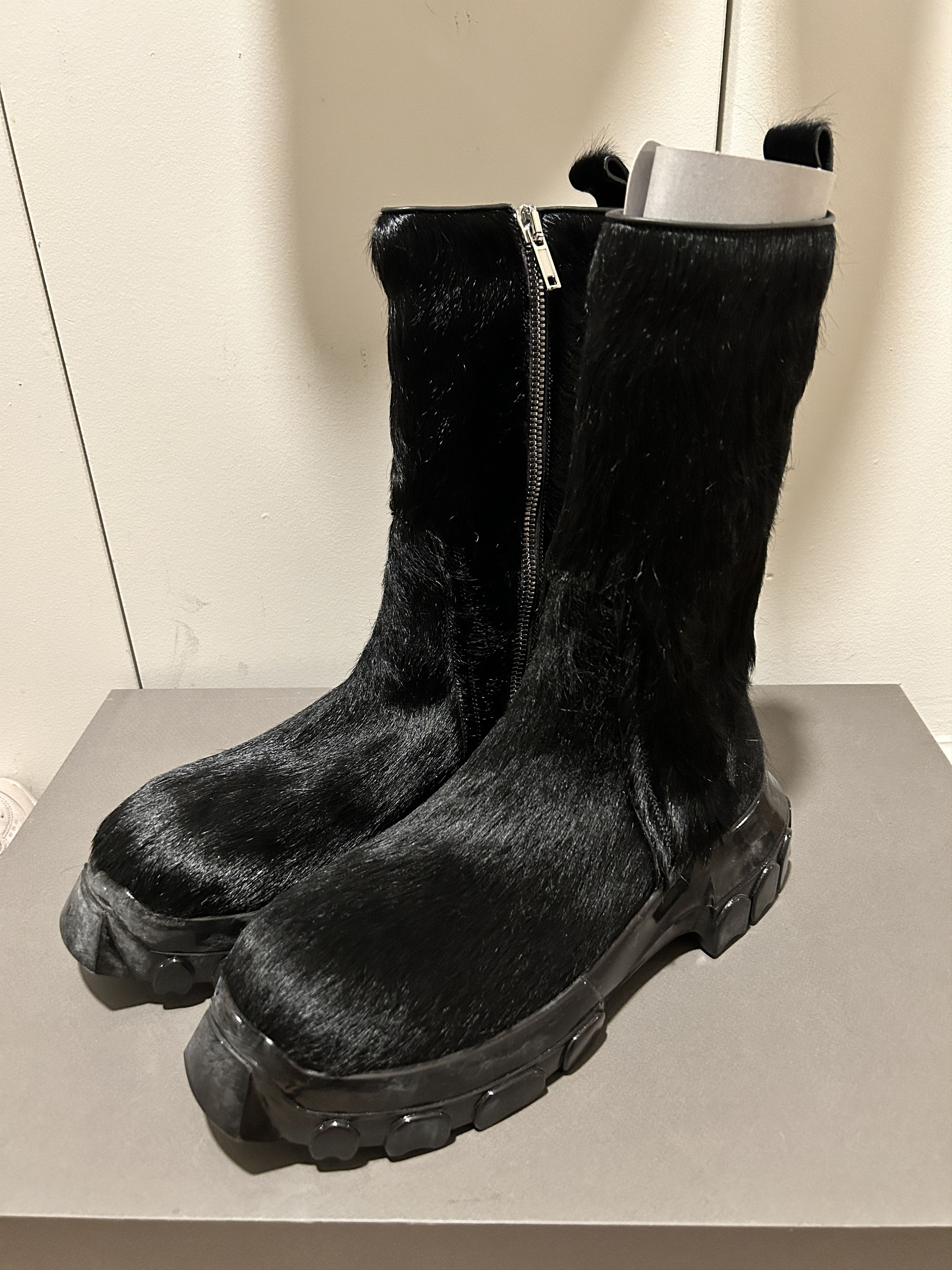 Pre-owned Rick Owens Creeper Bozo Tractor Pony Zip Hair Boot Beetle Chelsea In Black