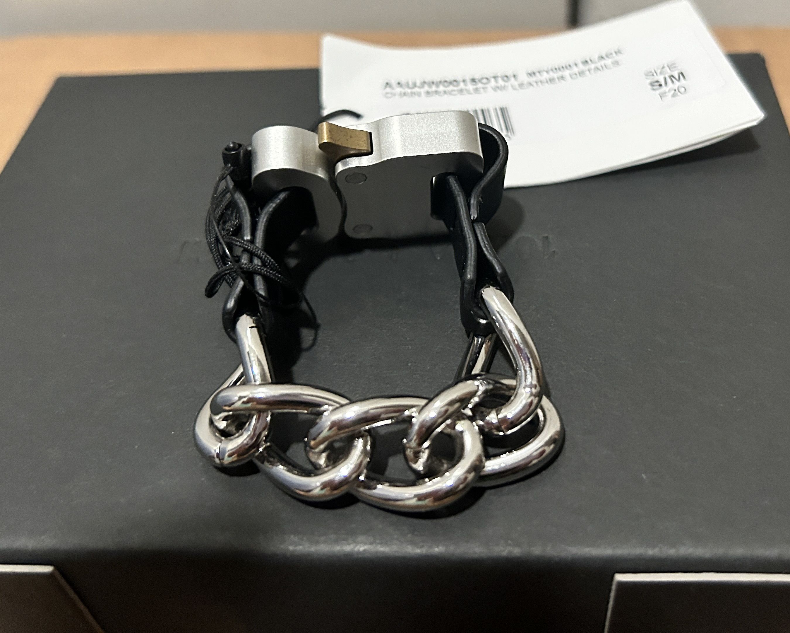1017 ALYX 9SM Alyx Silver Chain Bracelet Buckle w/ leather details Size 30 - 2 Thumbnail
