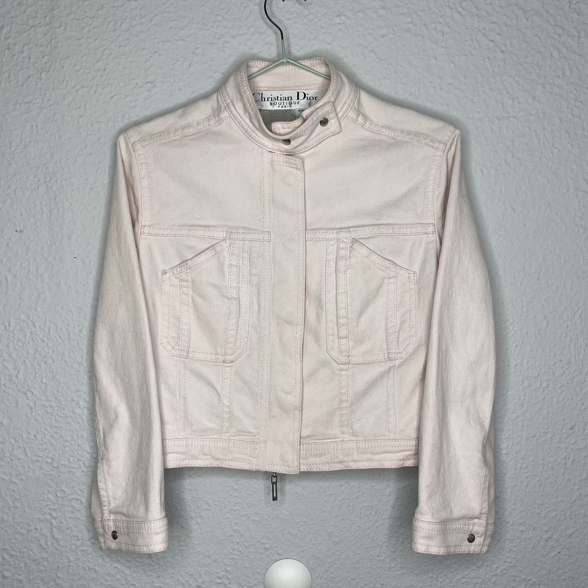 Christian Dior Paris Baby Pink Denim Jeans Jacket Metal Logo