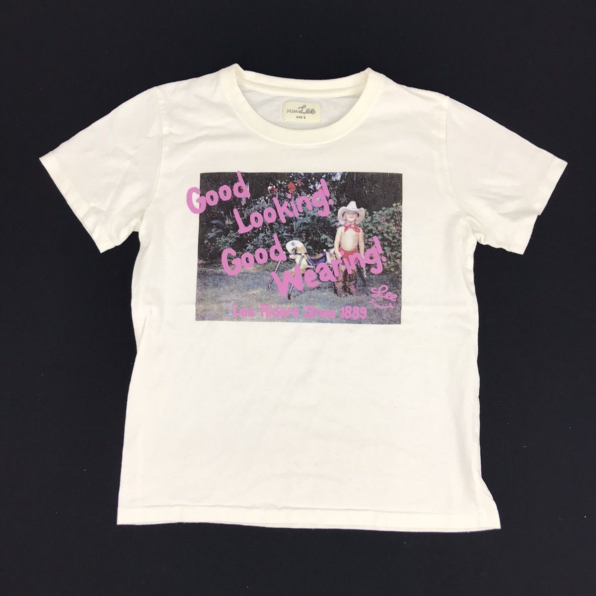 image of Miss Lee Box Logo Spell Out Tee Art Designer Brand in White, Women's (Size Small)