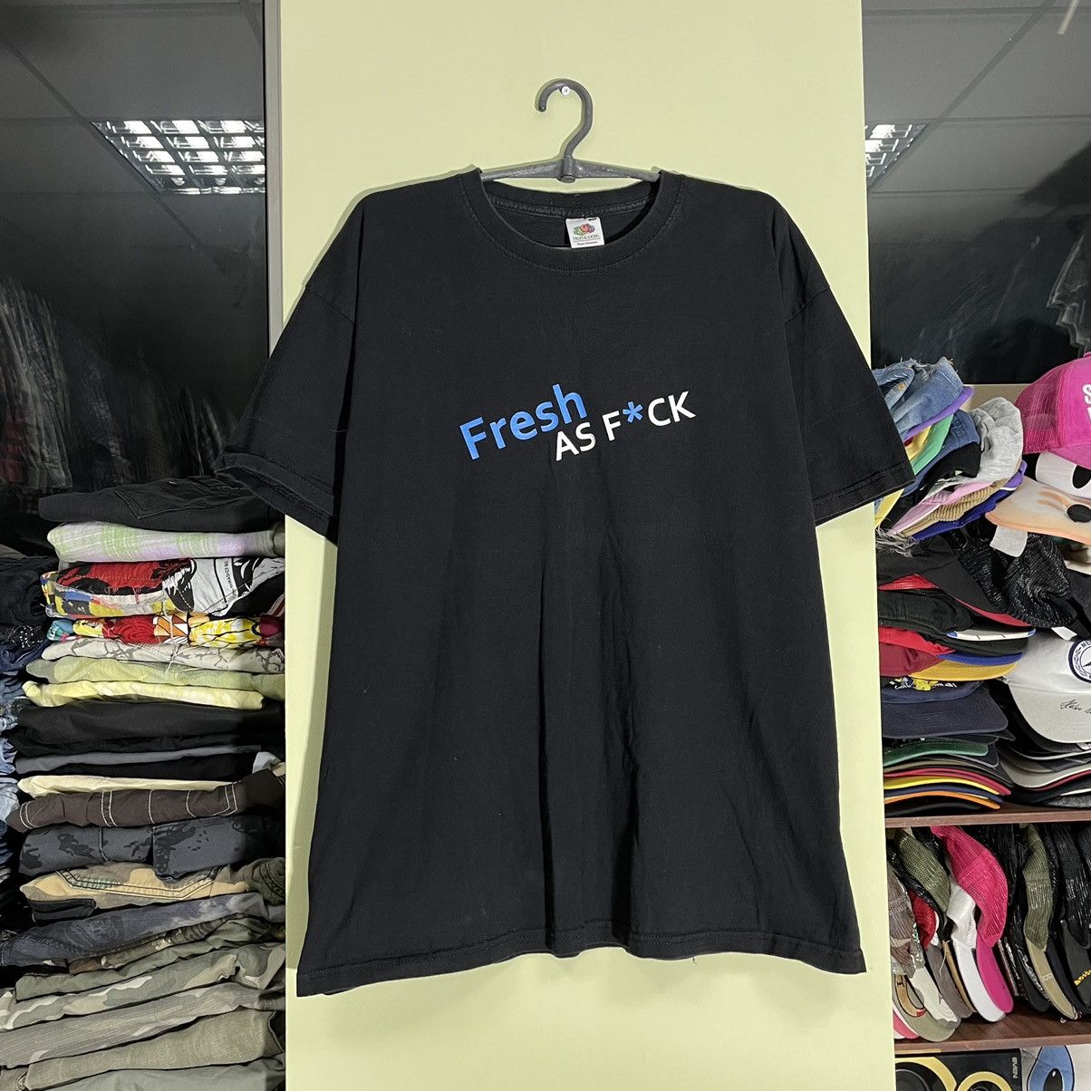 image of 90's Adult “ Fresh As Fuck “ Sexy Humor Tee in Black, Men's (Size Medium)