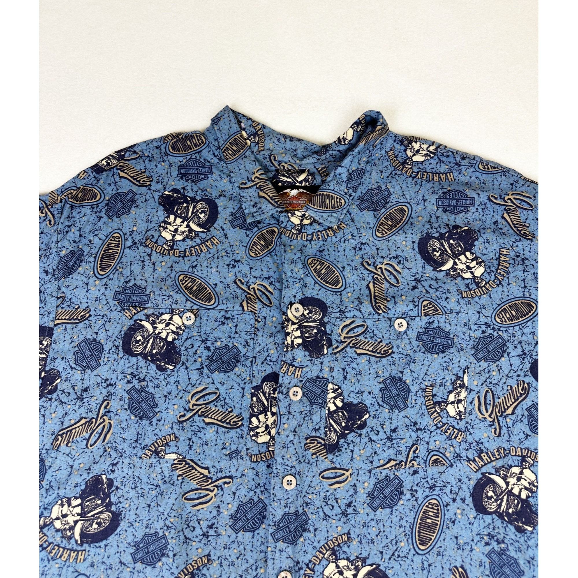 Harley Davidson Shirt XXL Blue Motorcycle Biker AOP