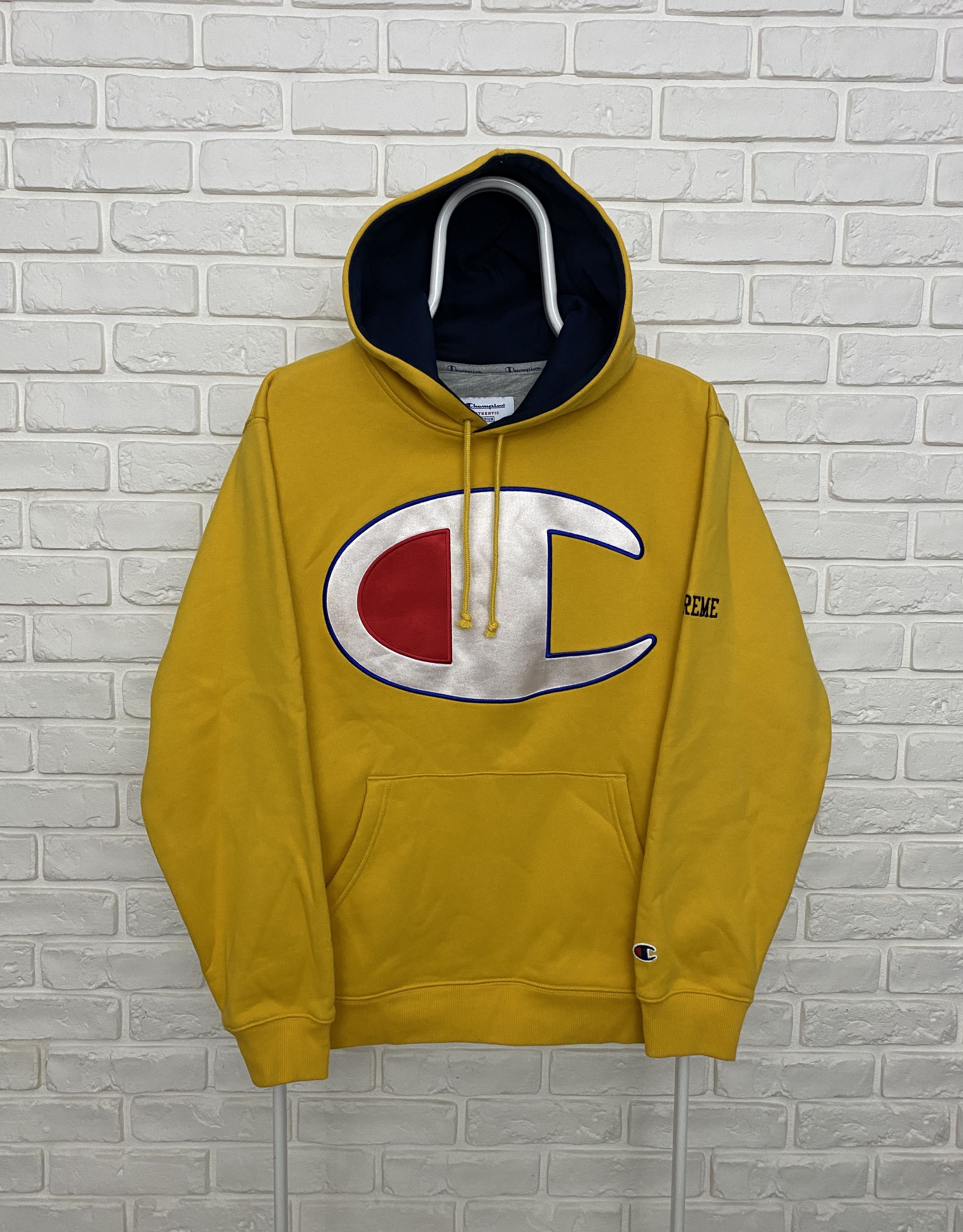 image of Champion Satin Big Logo Hoodie Jacket Ss17 Size M in Yellow, Men's