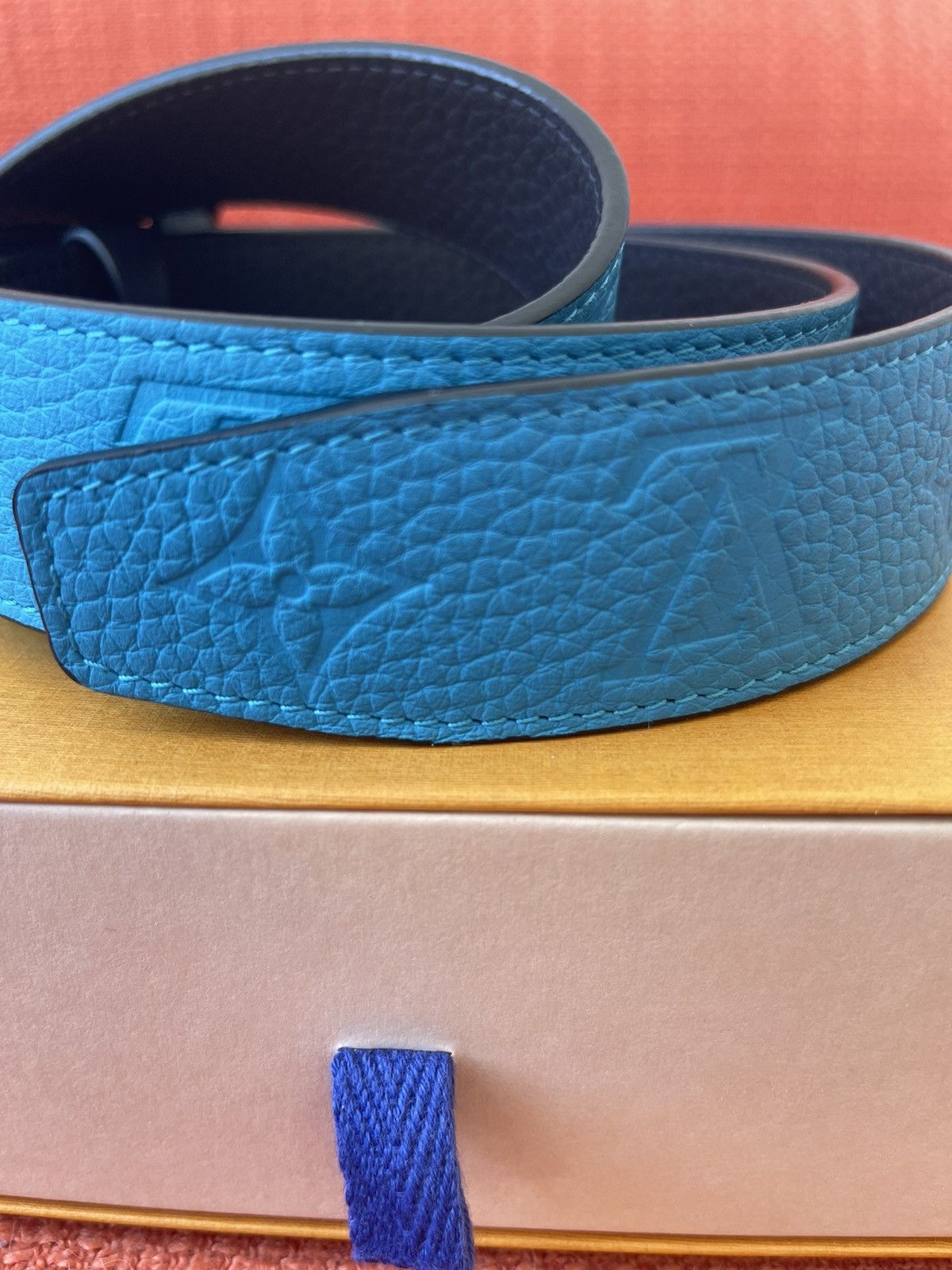 Louis Vuitton × Virgil Abloh Louis Vuitton Blue Chain Belt size 95CM 38 RARE MP207T Size 38 - 2 Thumbnail