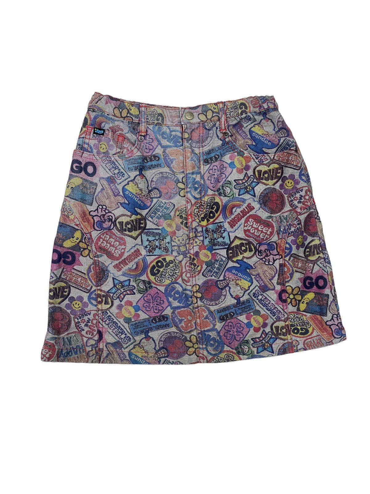 image of Vintage Angelblue Fullprinted Overpints Mini Skirt Jeans, Women's (Size 24)
