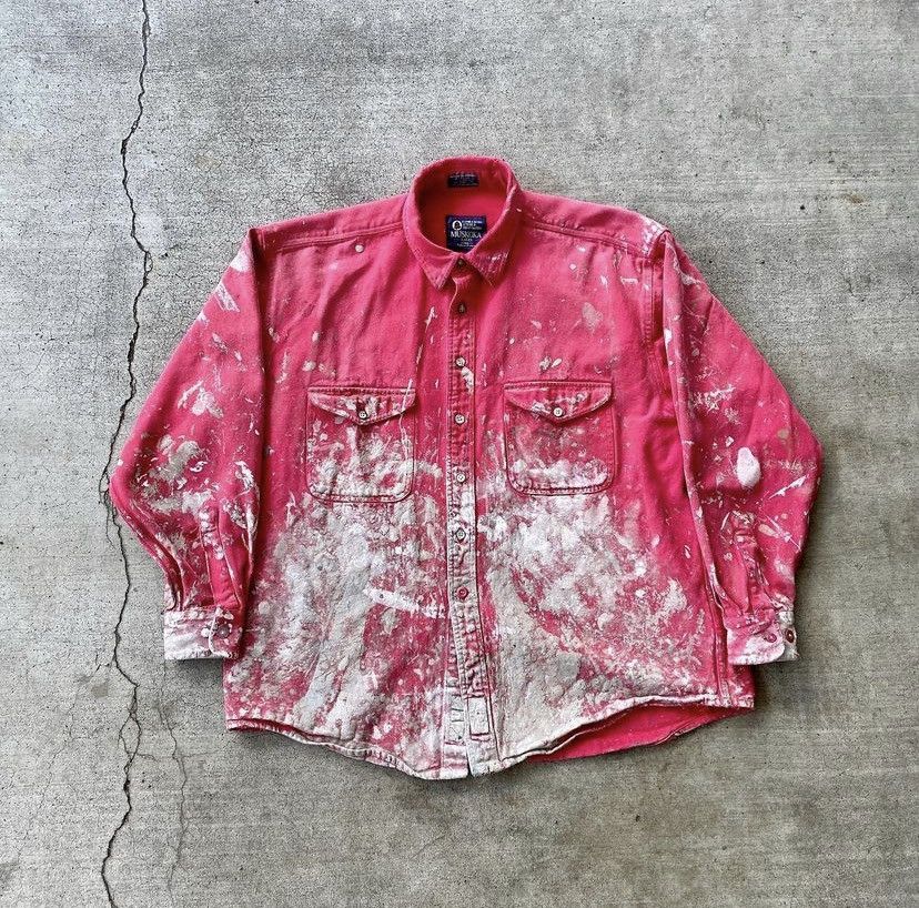 image of 1 Of 1 x Navajo Trashed Paint Splatter Painter Work Shirt Crash True Vintage in Red Pink White (Siz
