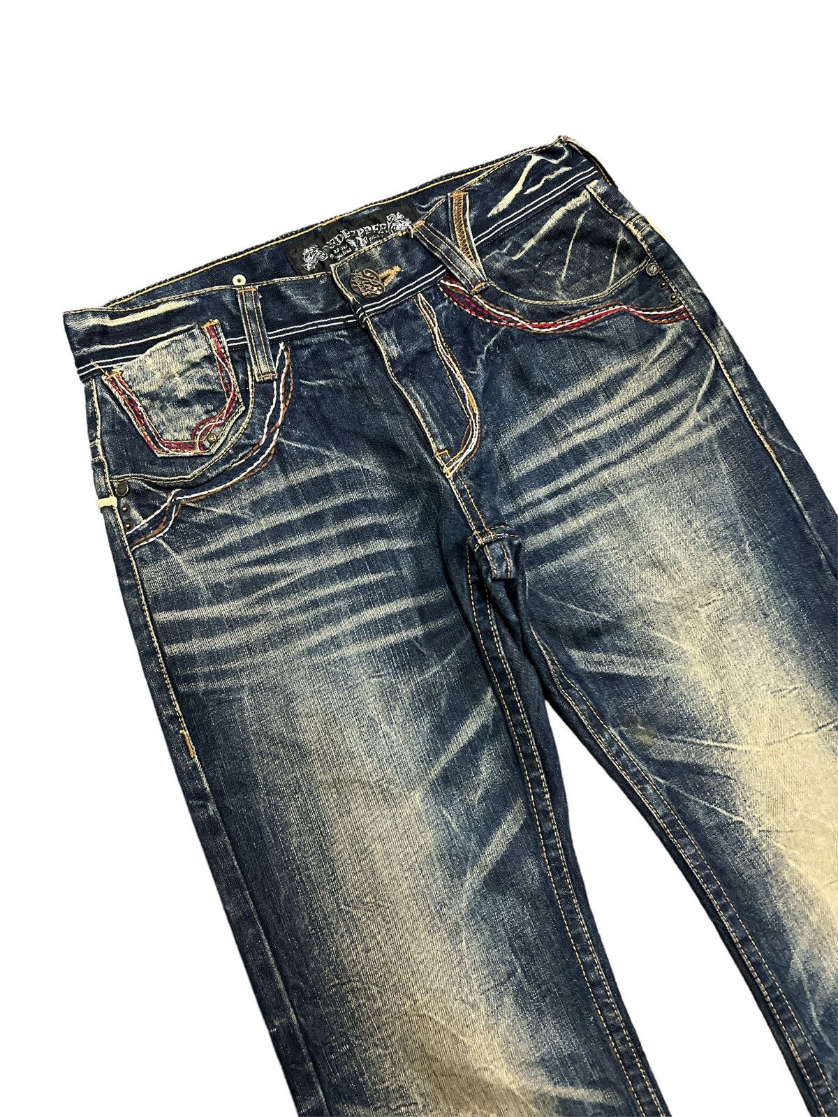 Japanese Brand FLARED💥RUSTY DENIM PANT BY RED PEPPER SPELL OUT ROPE Size US 29 - 5 Thumbnail