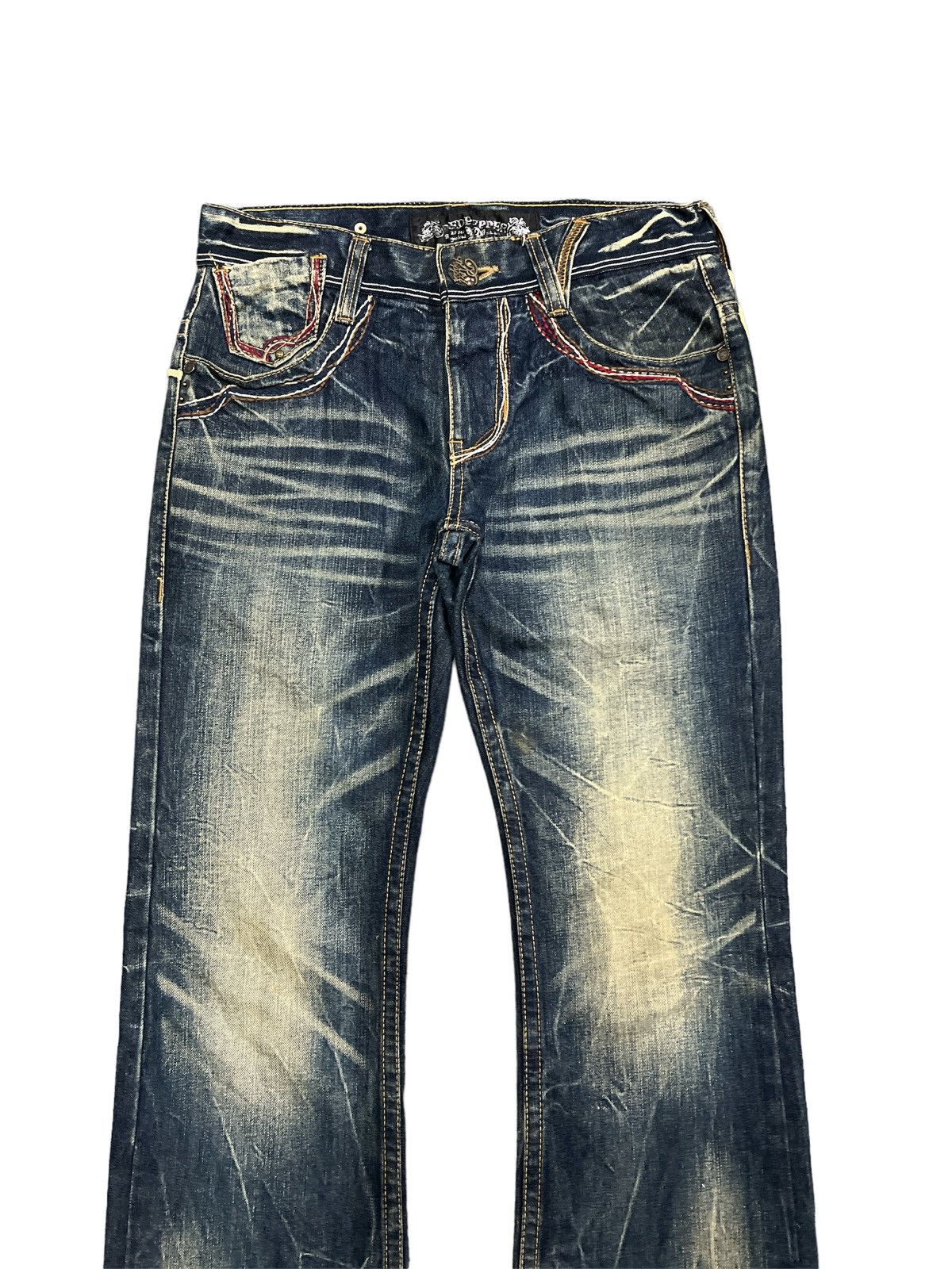 Japanese Brand FLARED💥RUSTY DENIM PANT BY RED PEPPER SPELL OUT ROPE Size US 29 - 2 Thumbnail