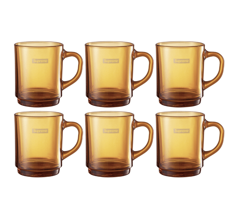 image of Hypebeast x Supreme Duralex Glass Mugs Amber (Set Of 6), Men's