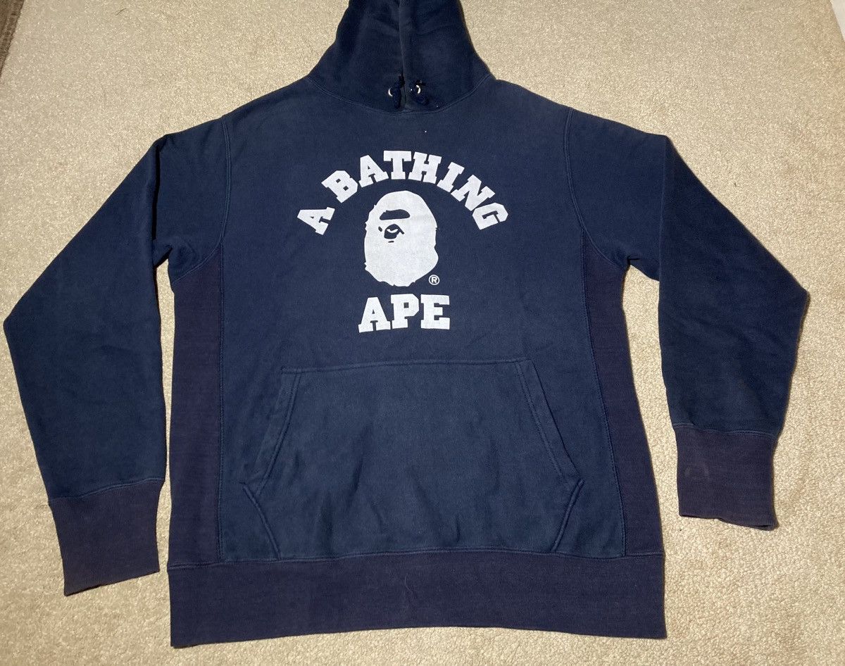 Bape Vintage Bape Navy College Logo Hooded Sweater Navy Large 90s 