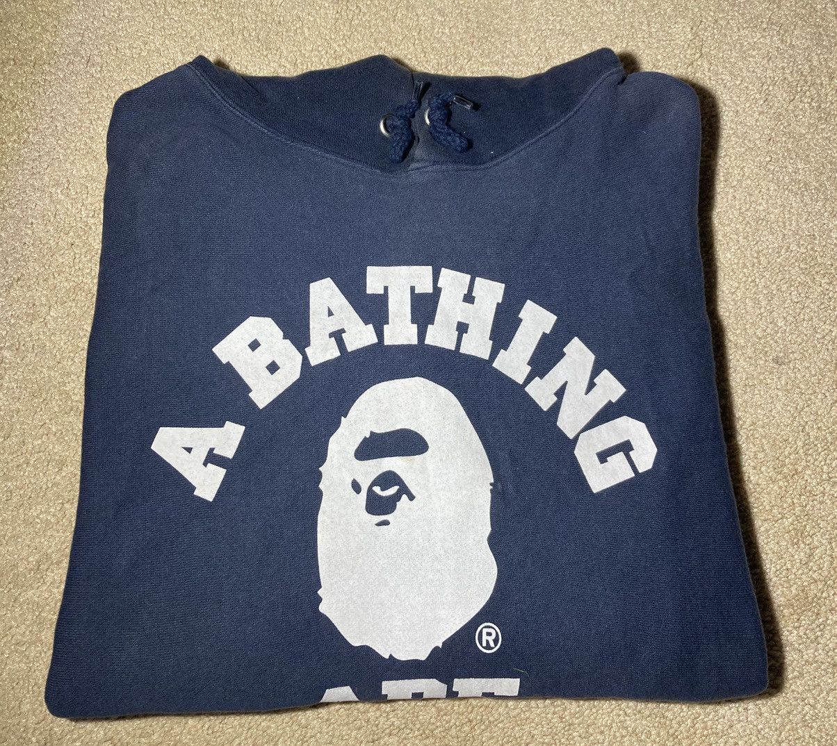 Bape Vintage Bape Navy College Logo Hooded Sweater Navy Large 90s 