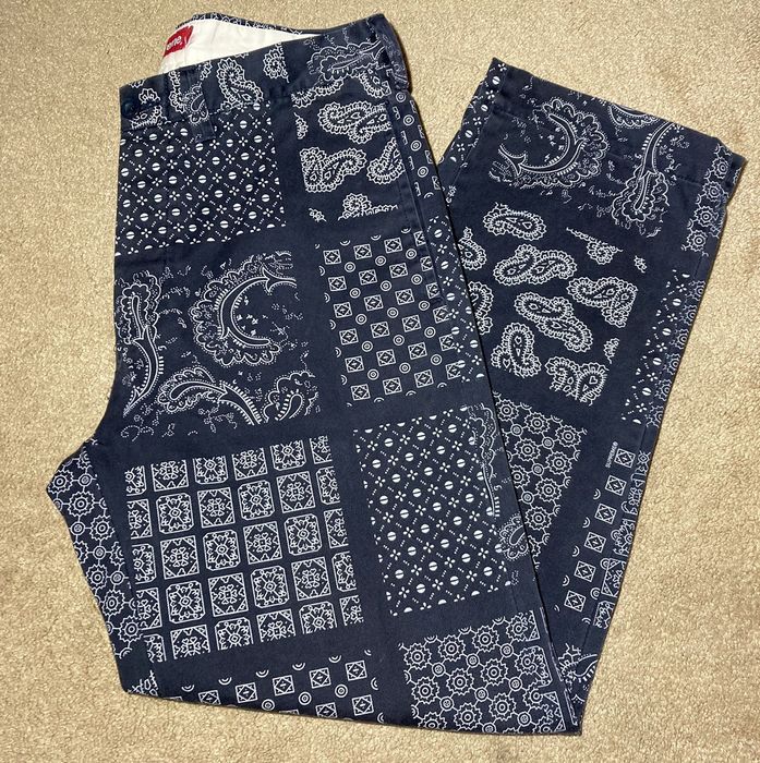 Supreme SS20 Supreme Paisley Grid Chino Pants Navy Bandana 2020