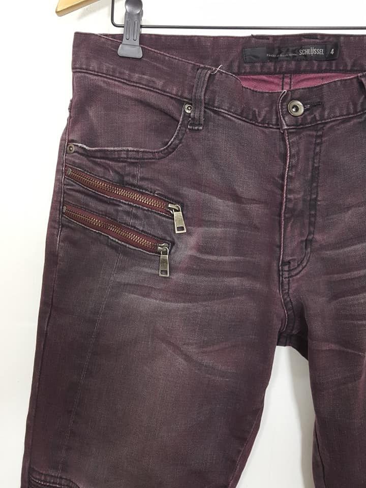 Schlussel Schlussel Biker Rocker Punk Burgundy Stretchable Jean Pant Size US 32 / EU 48 - 4 Thumbnail