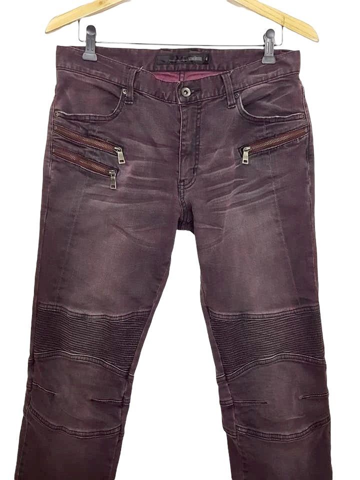 Schlussel Schlussel Biker Rocker Punk Burgundy Stretchable Jean Pant Size US 32 / EU 48 - 1 Thumbnail