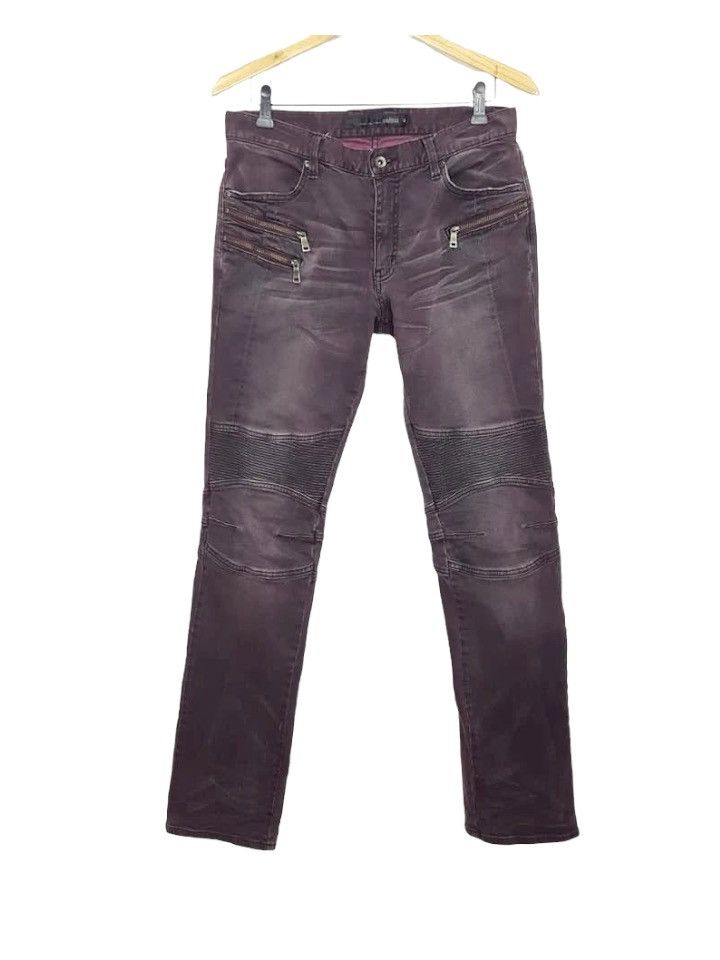 Schlussel Schlussel Biker Rocker Punk Burgundy Stretchable Jean Pant Size US 32 / EU 48 - 2 Thumbnail