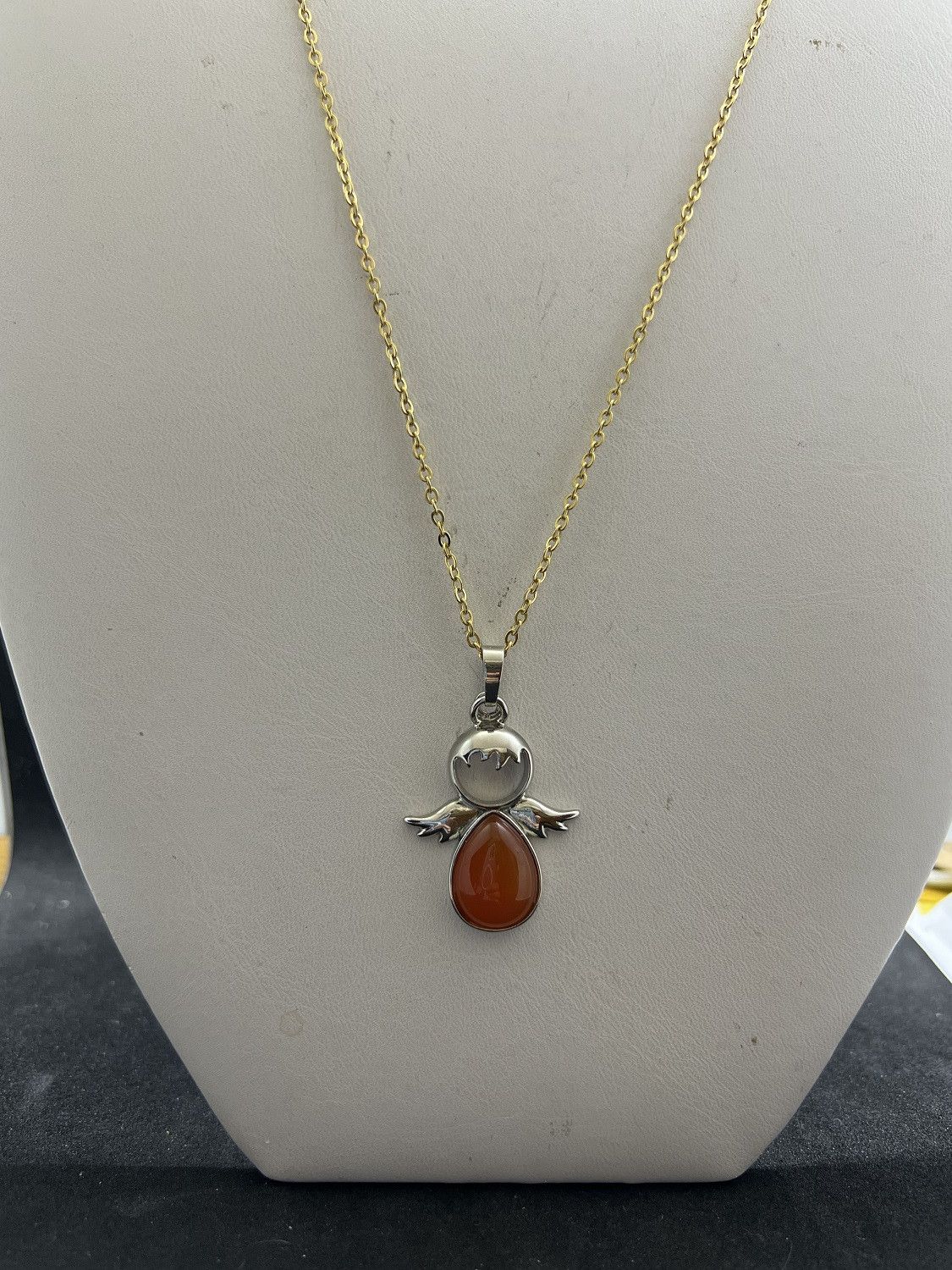 Jewelry Red Jade Angle Gold Chain Necklace Size ONE SIZE - 1 Thumbnail