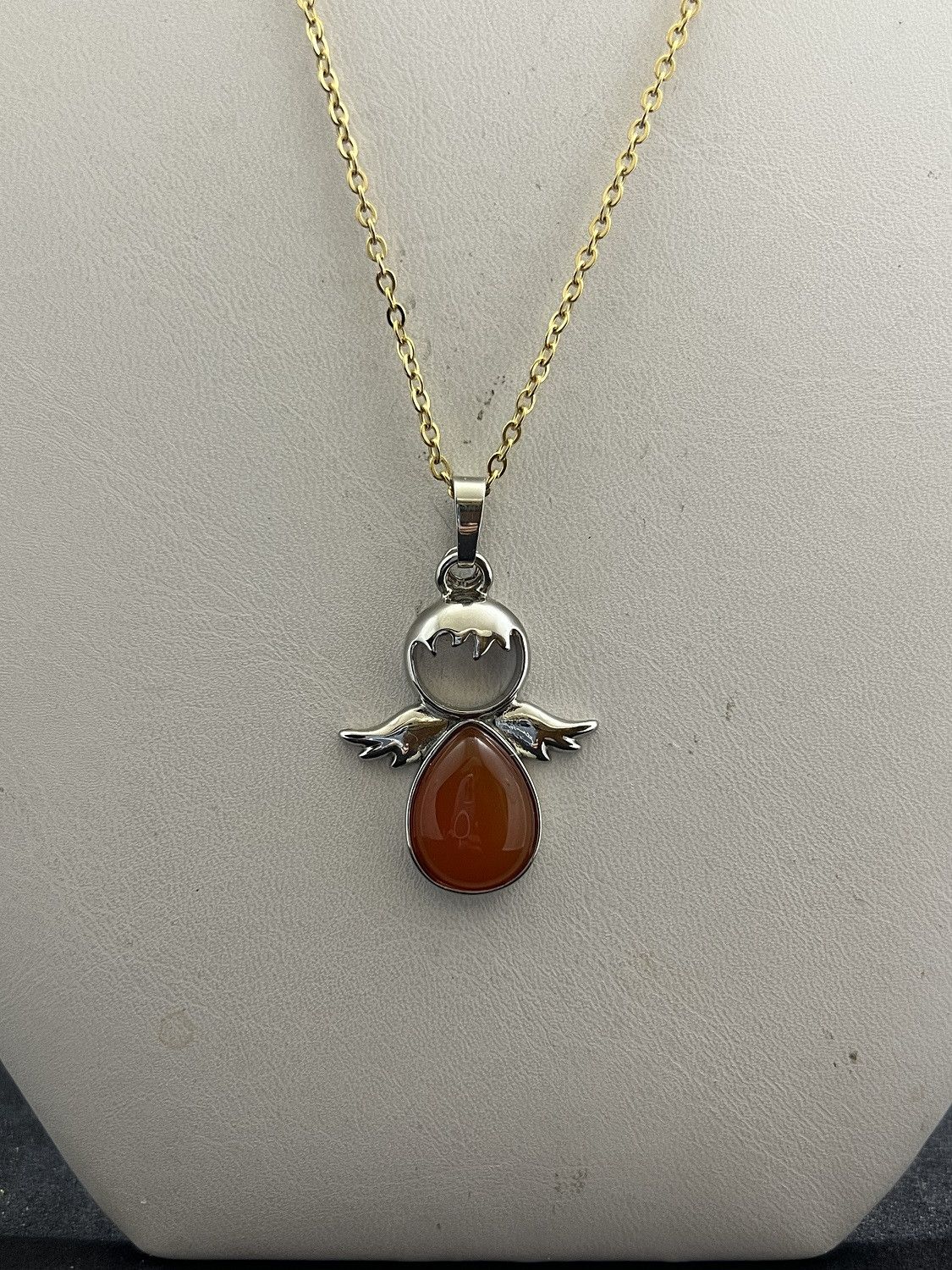 Jewelry Red Jade Angle Gold Chain Necklace Size ONE SIZE - 3 Thumbnail