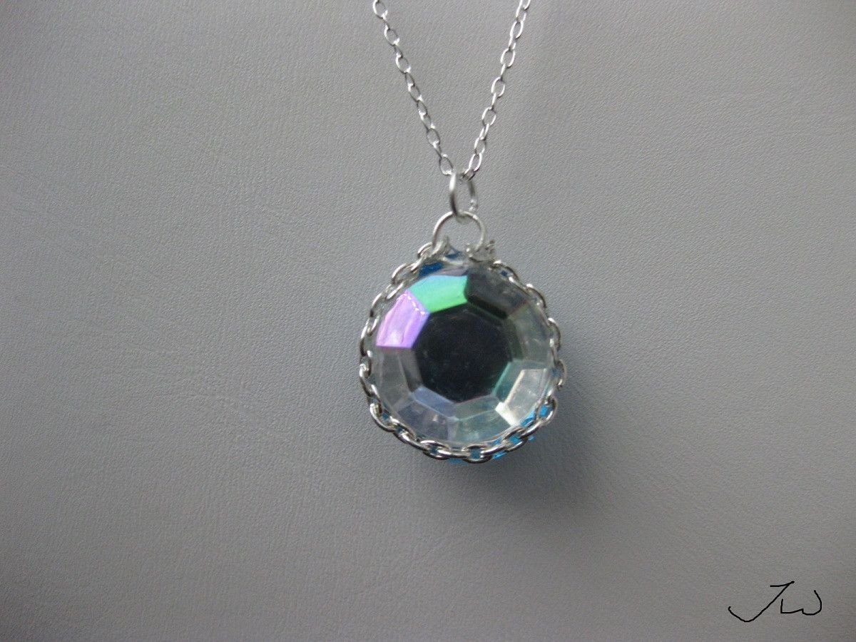 Handmade Blue Round Glass Silver Chain Necklace with CZ Size ONE SIZE - 3 Thumbnail
