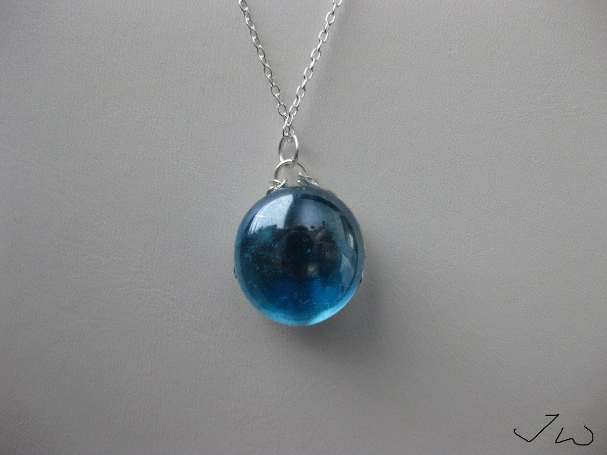 Handmade Blue Round Glass Silver Chain Necklace with CZ Size ONE SIZE - 4 Thumbnail