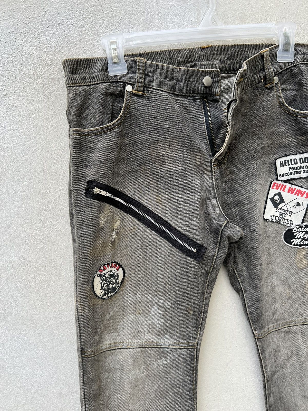 Vintage VTG SEX POT REVENGE Japan Dirty Distress Denim Patches Jeans Size US 31 - 4 Thumbnail