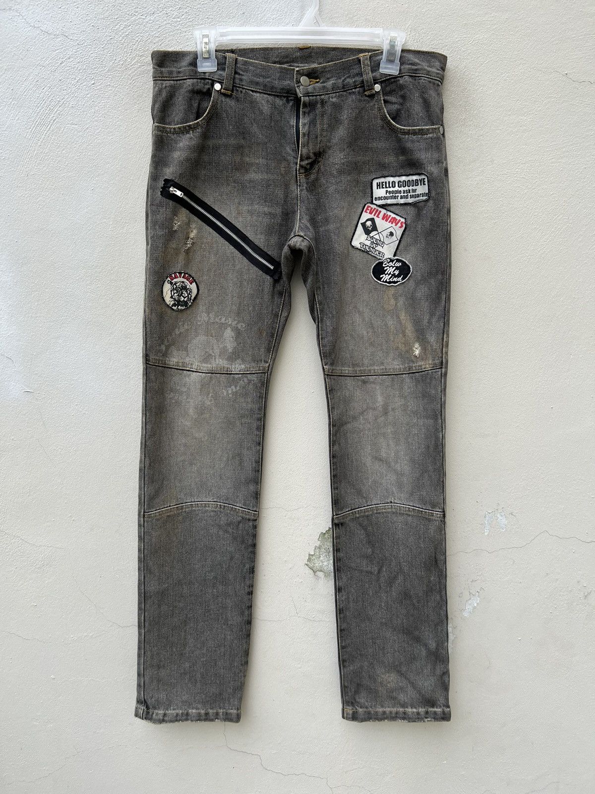 Vintage VTG SEX POT REVENGE Japan Dirty Distress Denim Patches Jeans Size US 31 - 3 Thumbnail