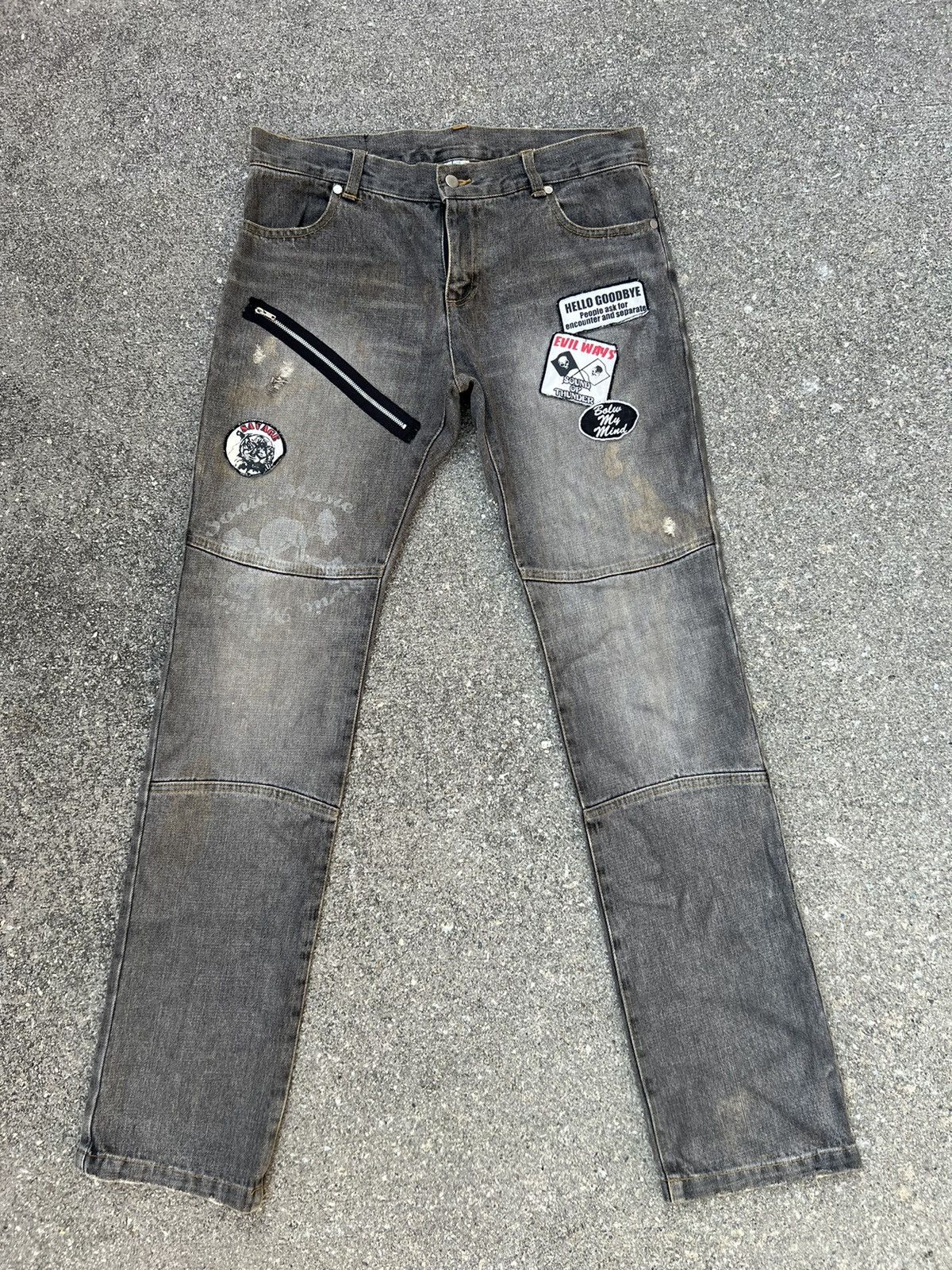 Vintage VTG SEX POT REVENGE Japan Dirty Distress Denim Patches Jeans Size US 31 - 1 Thumbnail