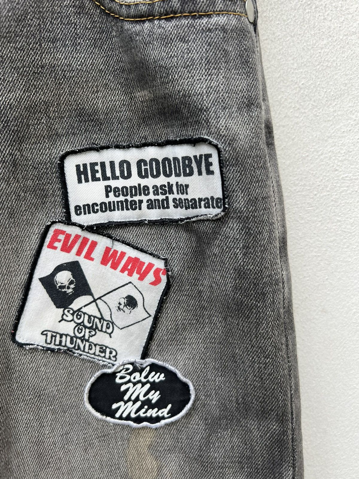 Vintage VTG SEX POT REVENGE Japan Dirty Distress Denim Patches Jeans Size US 31 - 8 Thumbnail