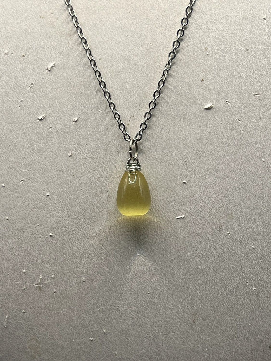 Handmade Yellow Cat eye Crystal drop stainless steel necklace Size ONE SIZE - 3 Thumbnail