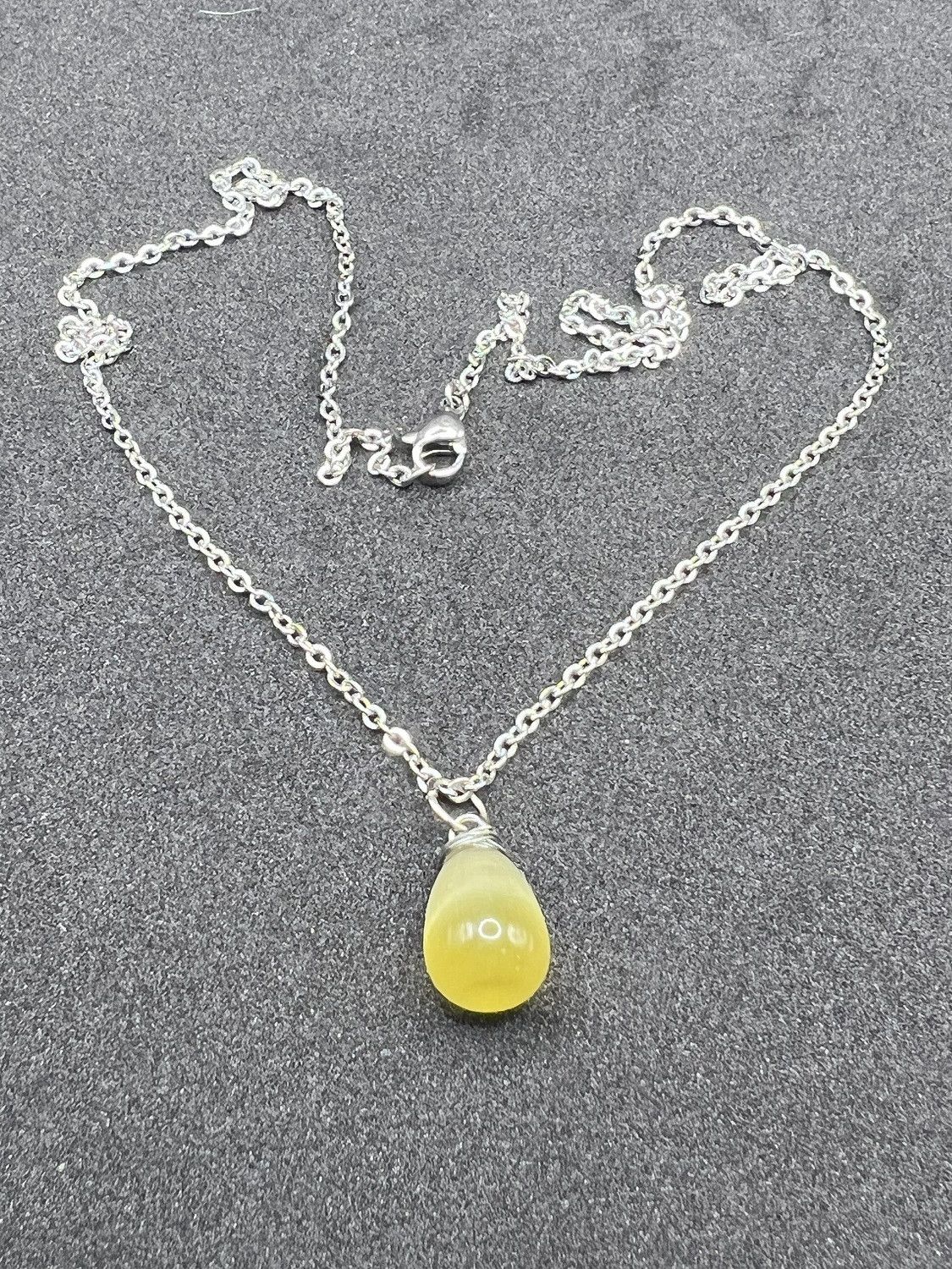 Handmade Yellow Cat eye Crystal drop stainless steel necklace Size ONE SIZE - 4 Thumbnail