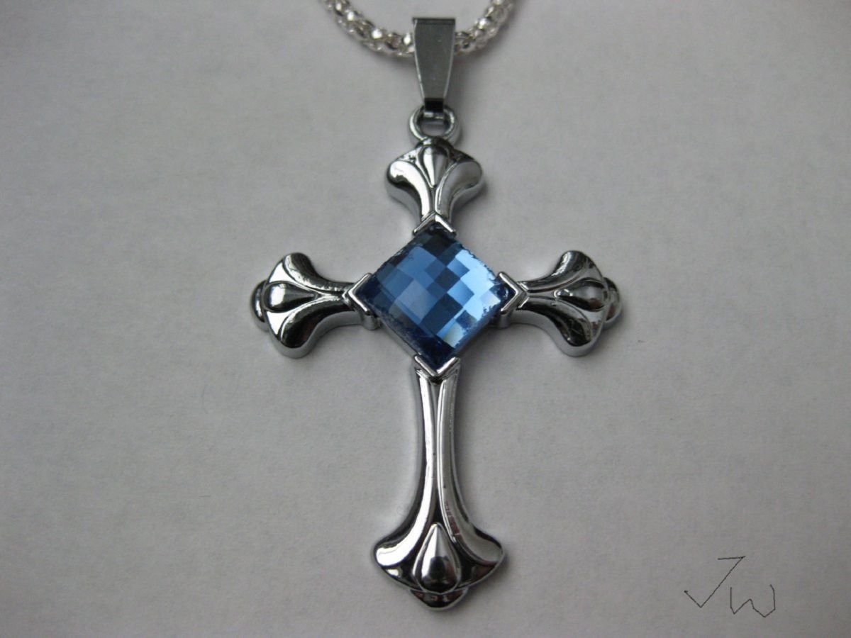 Handmade Blue Crystal Cross Stainless Steel Pendant Necklace Size ONE SIZE - 2 Thumbnail