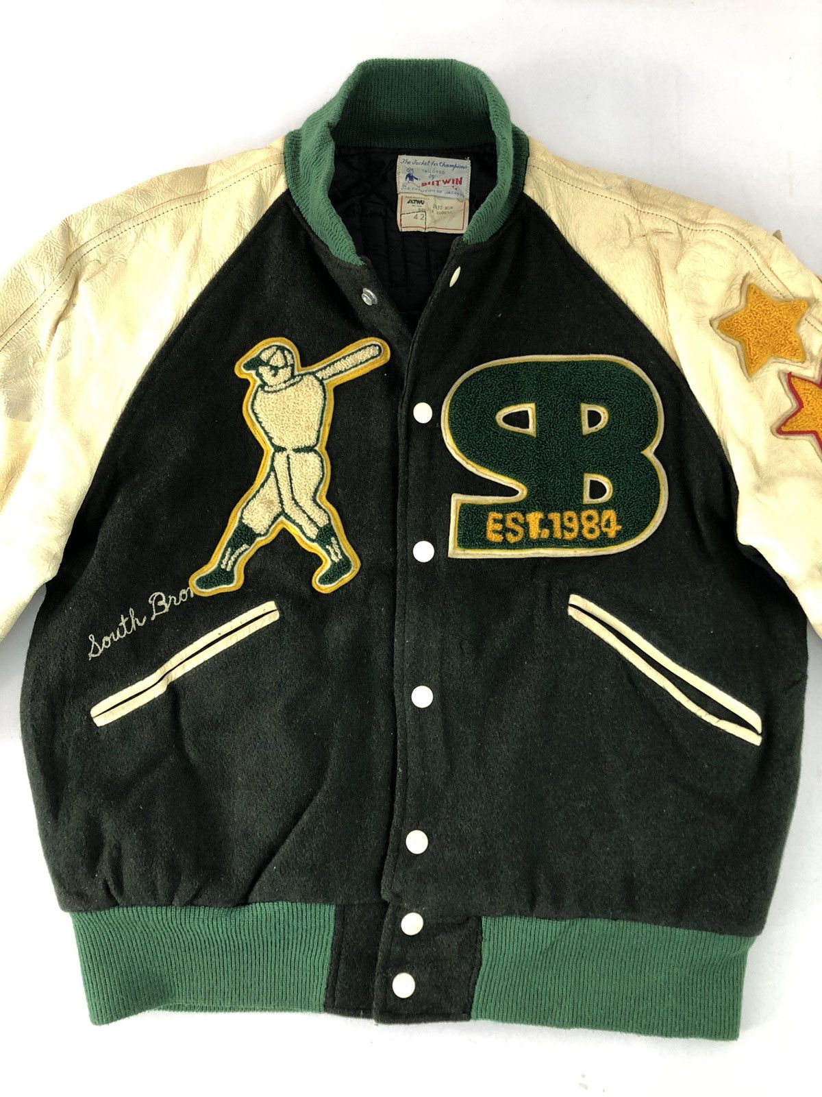 Leather Vintage 60s Butwin USA South Bronx All Star Varsity Jacket Size US M / EU 48-50 / 2 - 18 Thumbnail