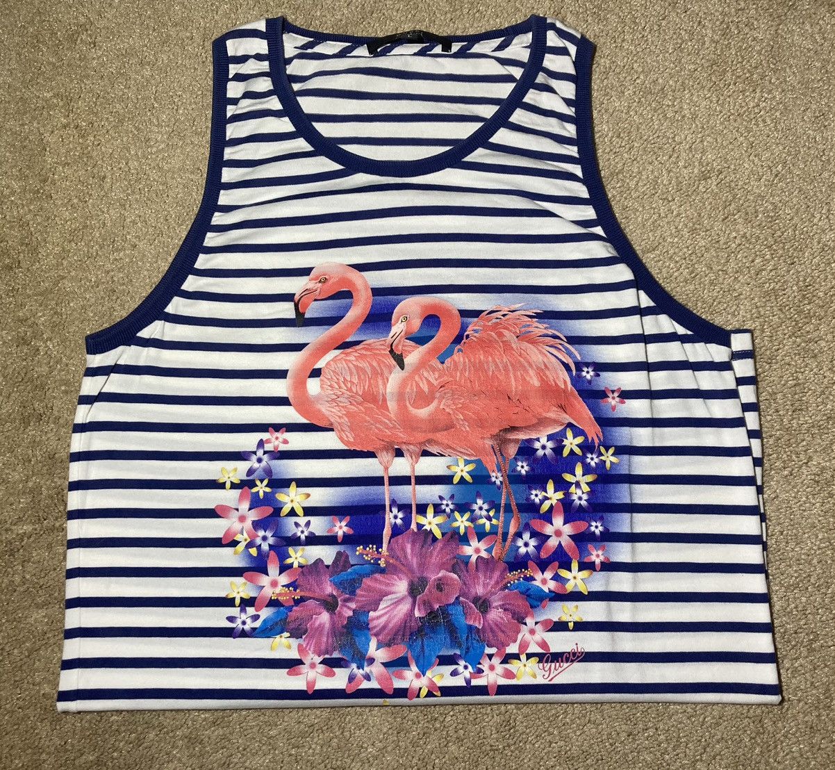 image of Ss09 Gucci Flamingo Striped Tank Paradise Pink 2009 Vintage in Striped White Black (Size Large)