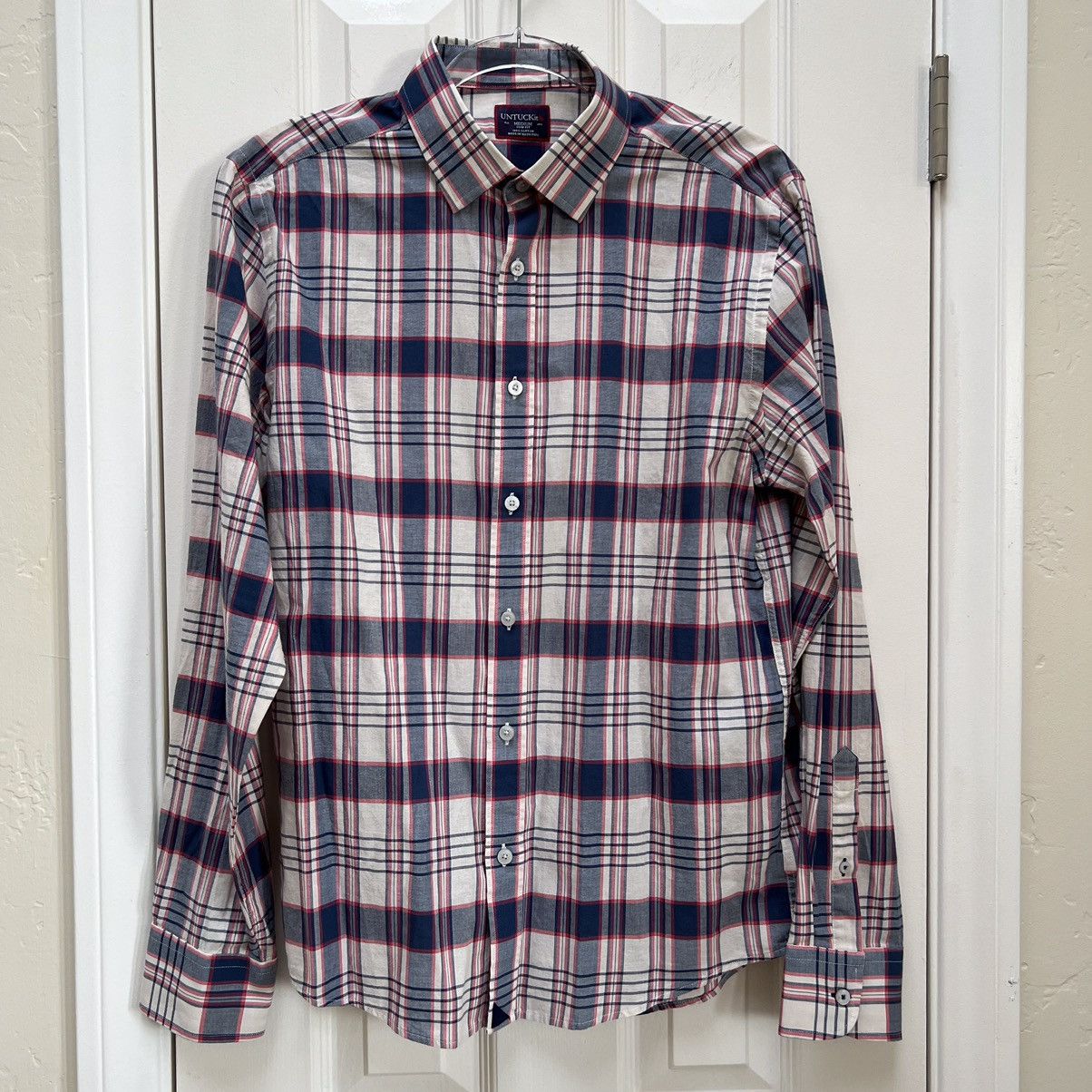 UNTUCKit UNTUCKit Slim Fit Blue Red Plaid Button-Up Shirt Size US M / EU 48-50 / 2 - 2 Thumbnail