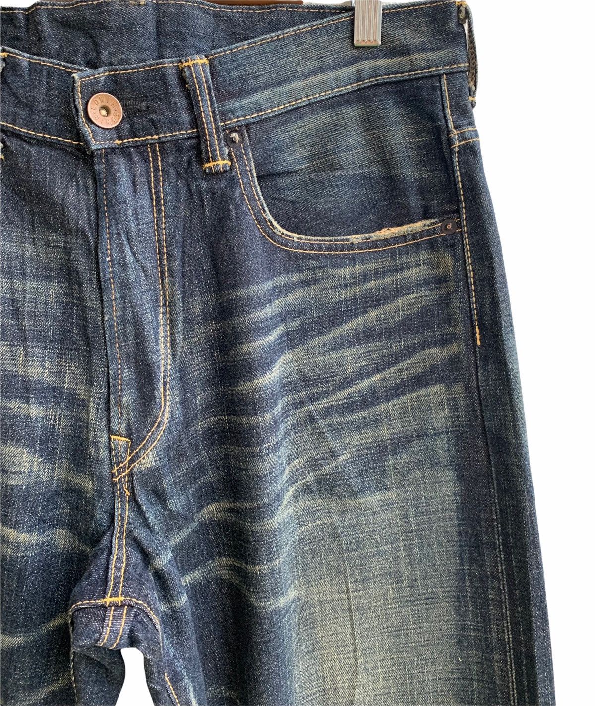 Japanese Brand Vintage Edwin Distressed Buckle Back Selvedge Size US 34 / EU 50 - 6 Thumbnail