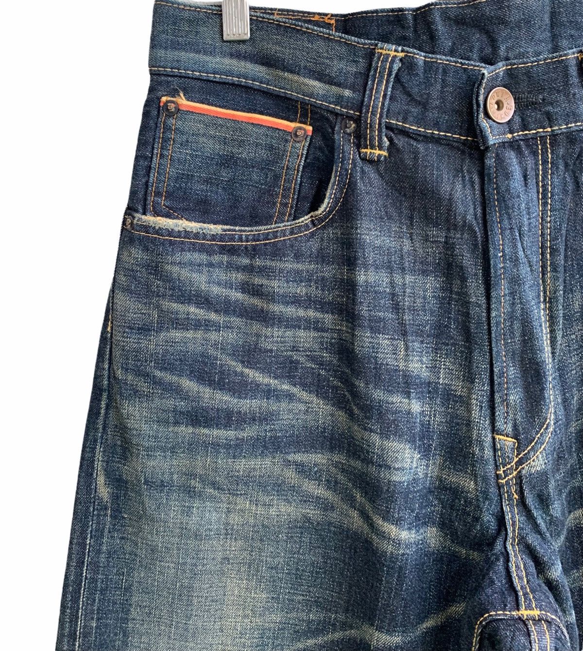 Japanese Brand Vintage Edwin Distressed Buckle Back Selvedge Size US 34 / EU 50 - 5 Thumbnail