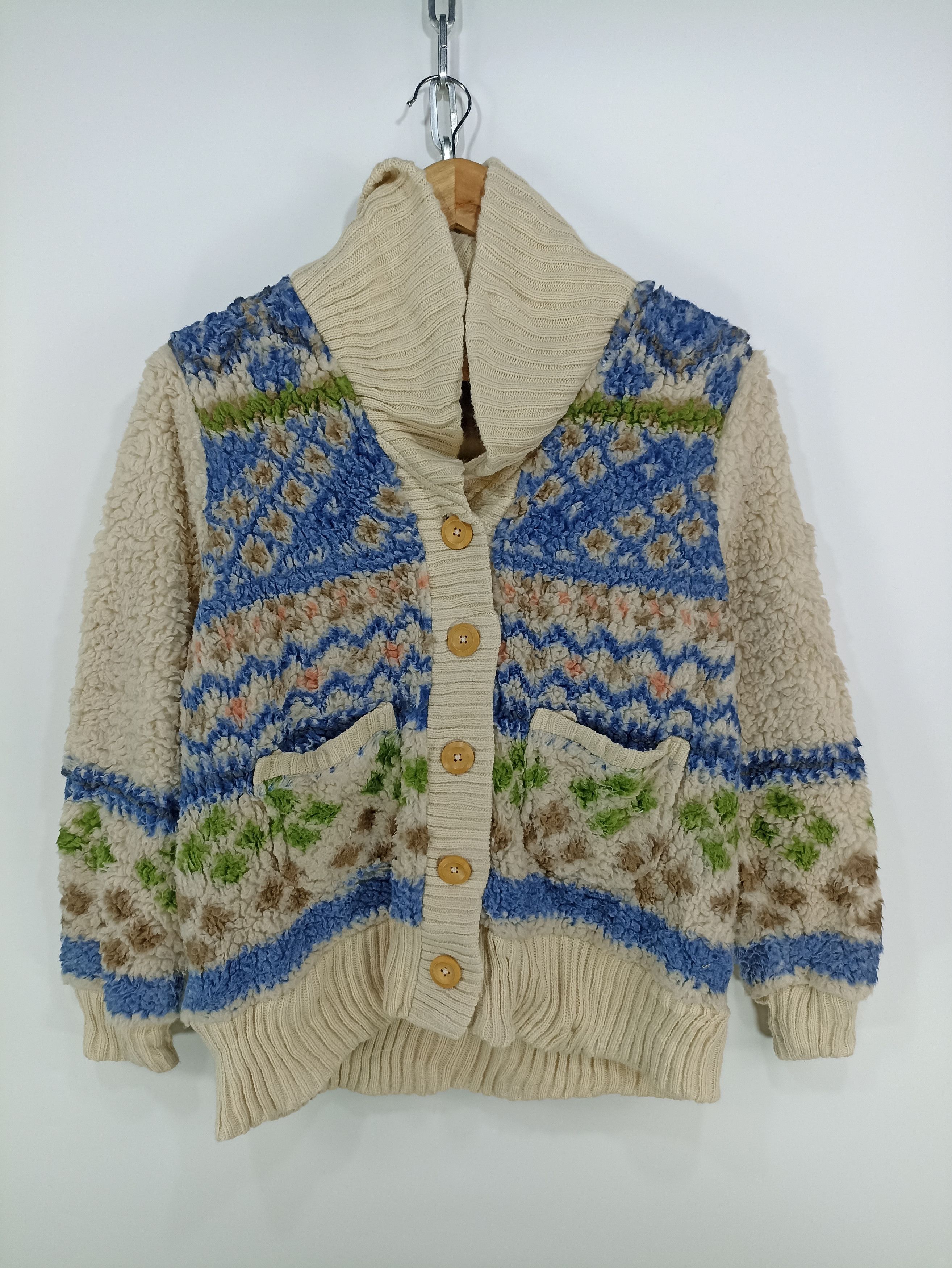 Japanese Brand Ganiel Printed Sherpa Fleece Cardigan Sweater Size US M / EU 48-50 / 2 - 1 Thumbnail