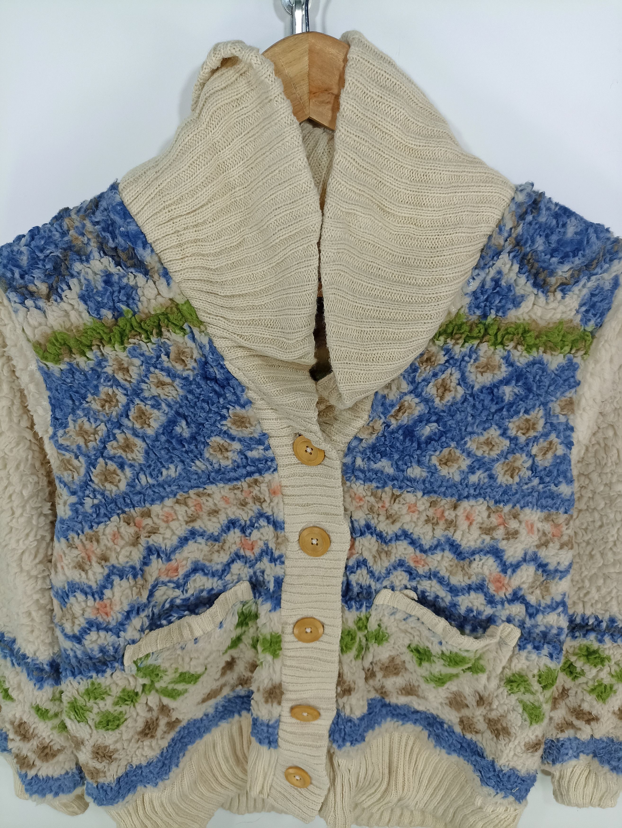 Japanese Brand Ganiel Printed Sherpa Fleece Cardigan Sweater Size US M / EU 48-50 / 2 - 2 Thumbnail