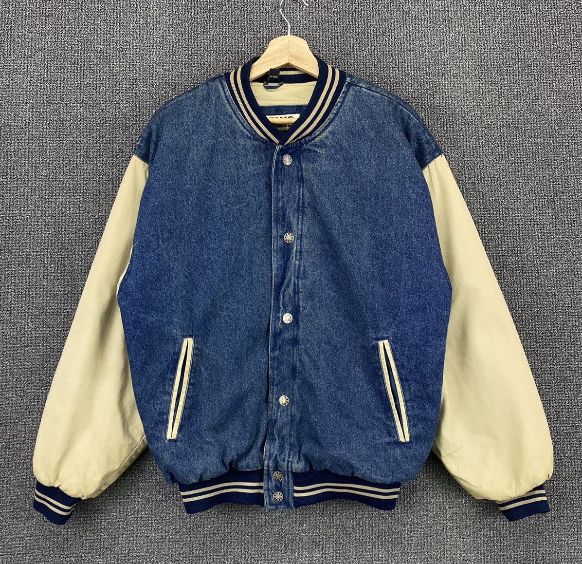 image of Denim Jacket x Varsity Jacket Vintage Falls Creek Denim Varsity Jacket, Men's (Size Small)