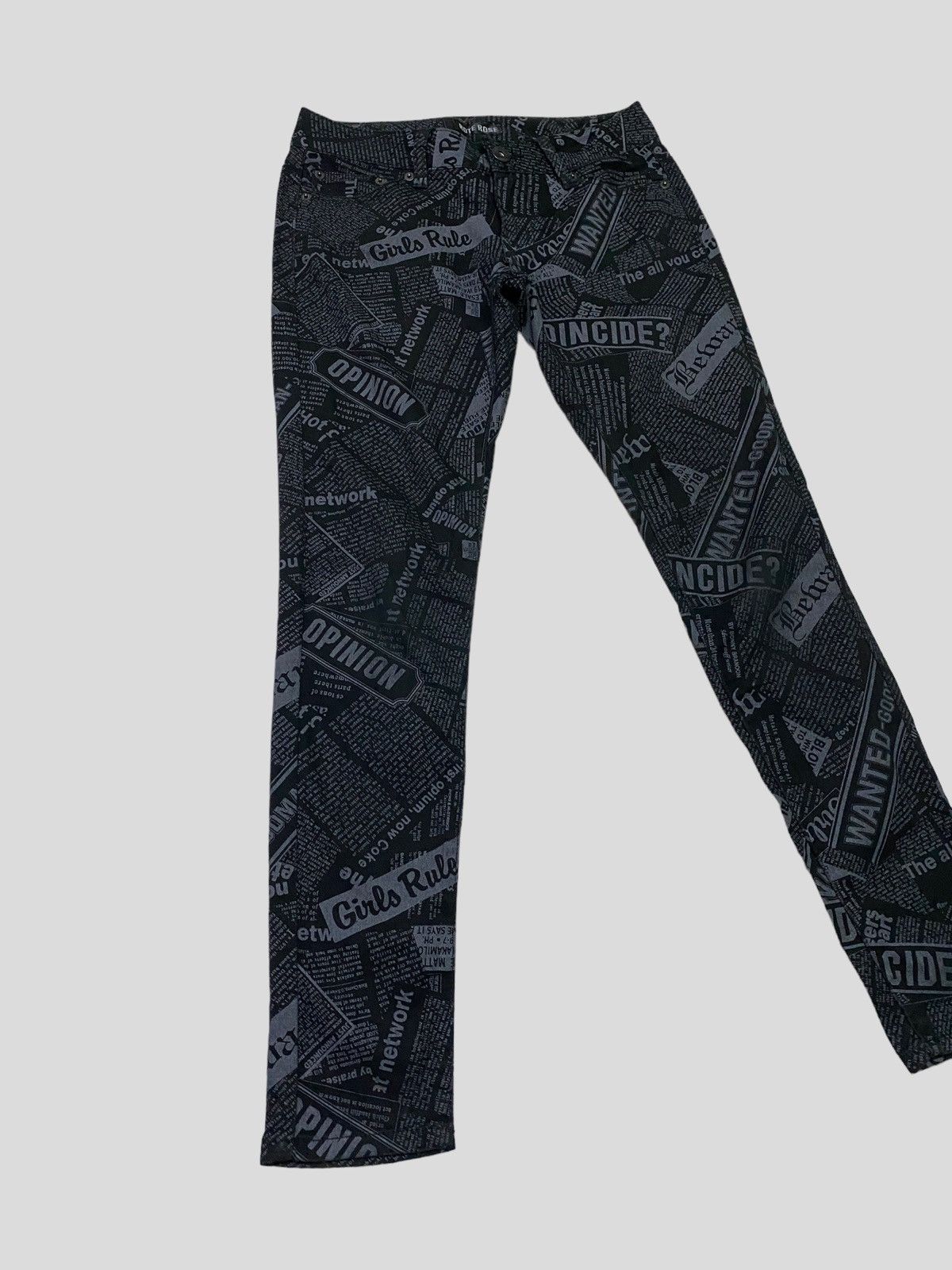 image of Vintage Skinny Pant Overprint Rote Rose Girls Rule Pants in Black, Women's (Size 26)