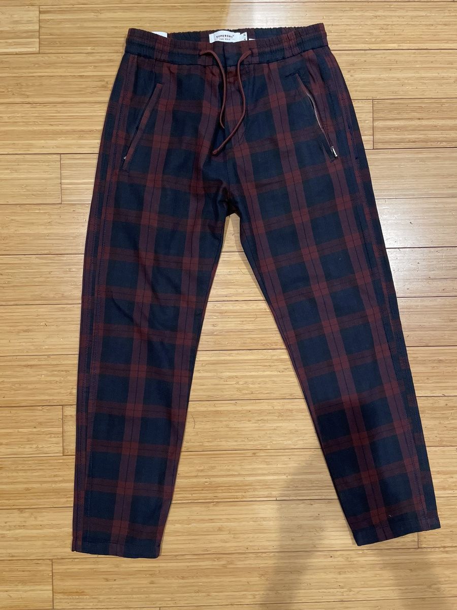 Superdry Superdry Burgundy Navy Plaid Joggers Tapered S Size US 30 / EU 46 - 2 Thumbnail