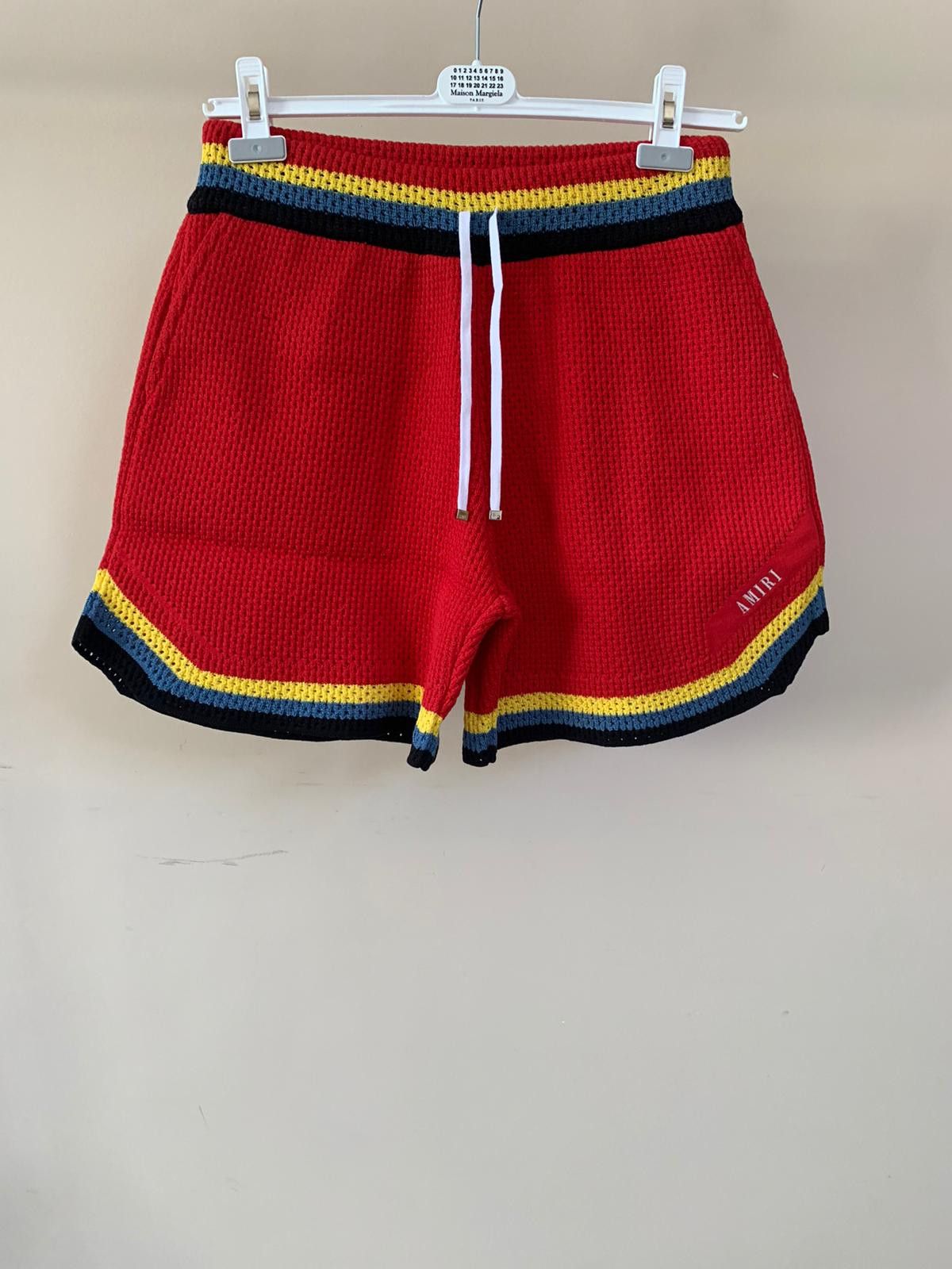 image of Amiri Crochet Basketball Shorts in Red, Men's (Size 36)