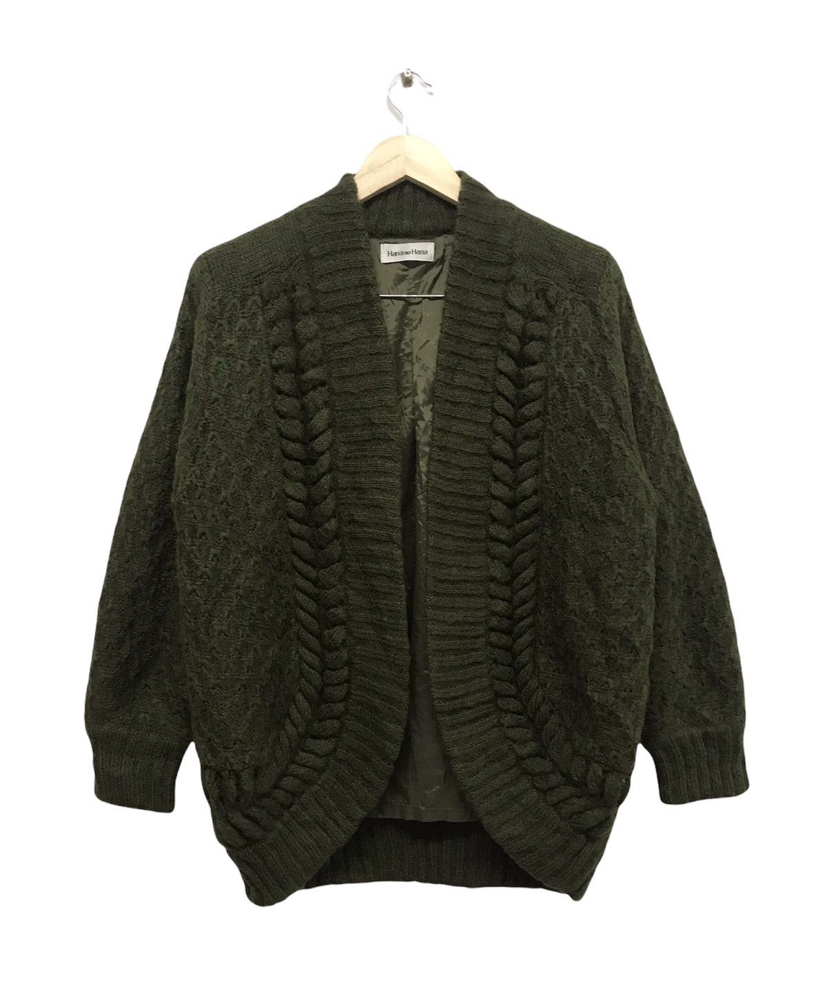 image of Coloured Cable Knit Sweater Nice Hana No Hana Knit Cardigan Jacket in Green, Women's (Size Medium)