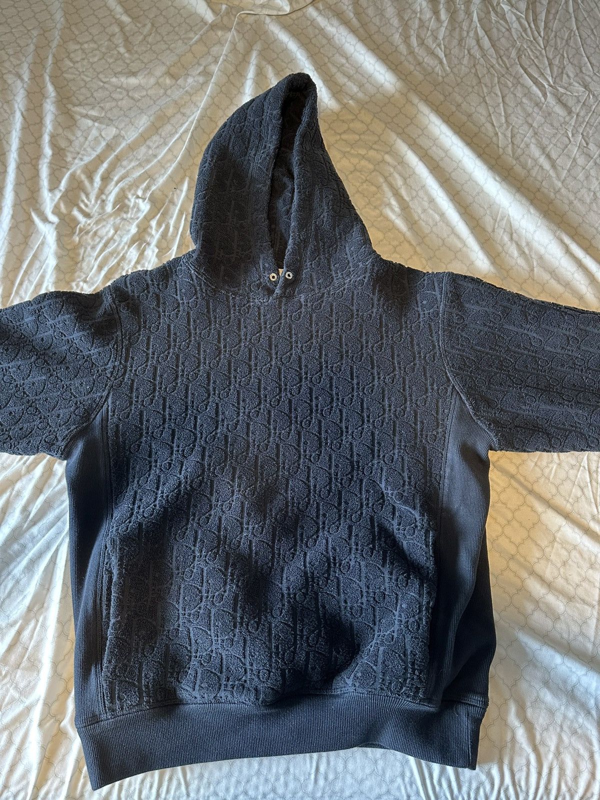 image of Dior Oblique Hooded Sweatshirt, Relaxed Fit in Dark Blue, Men's (Size Small)