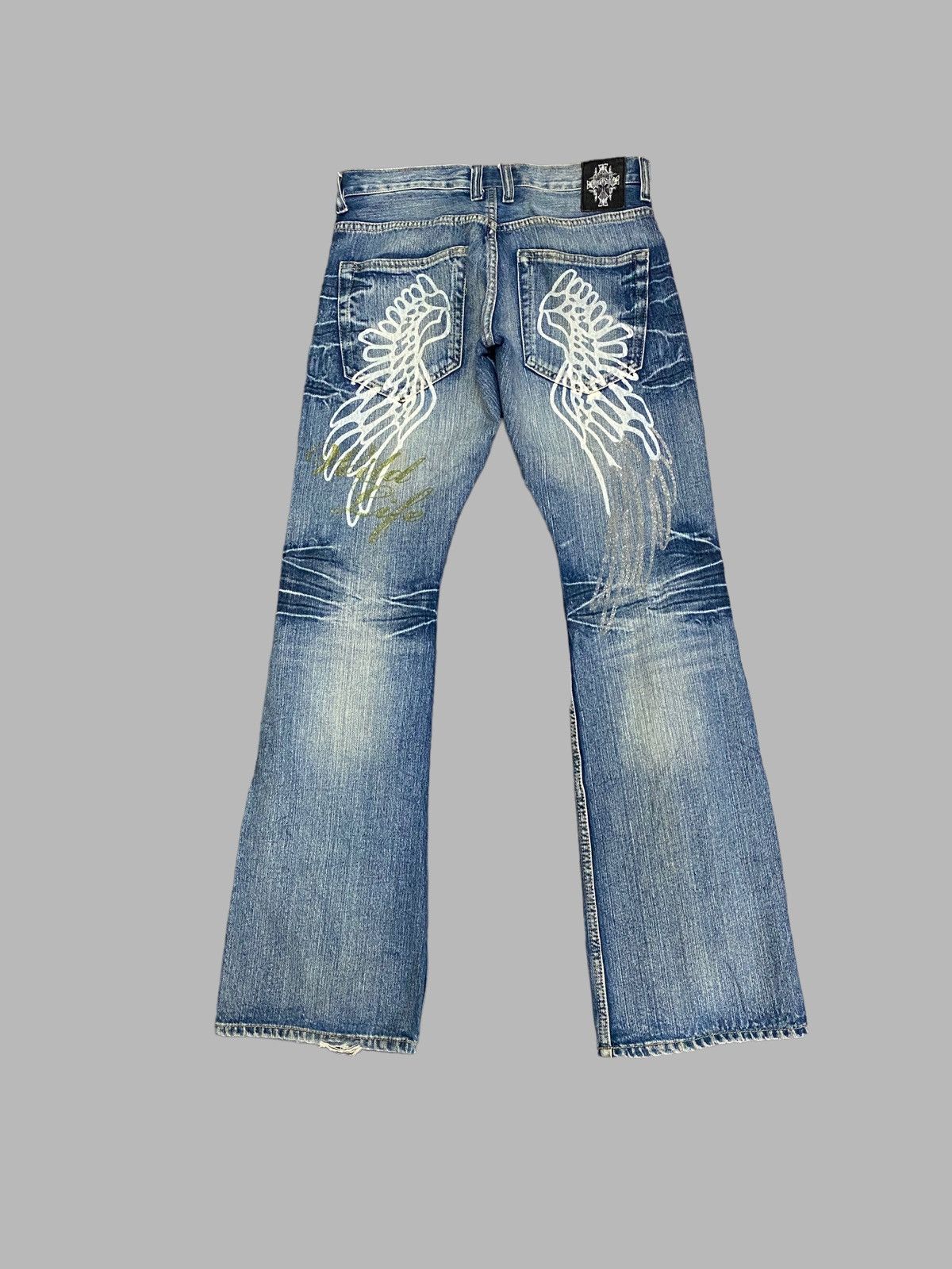 RARE DESIGN🔥 TATTOO WINGS STYLE FLARED BY WILD LIFE DENIM