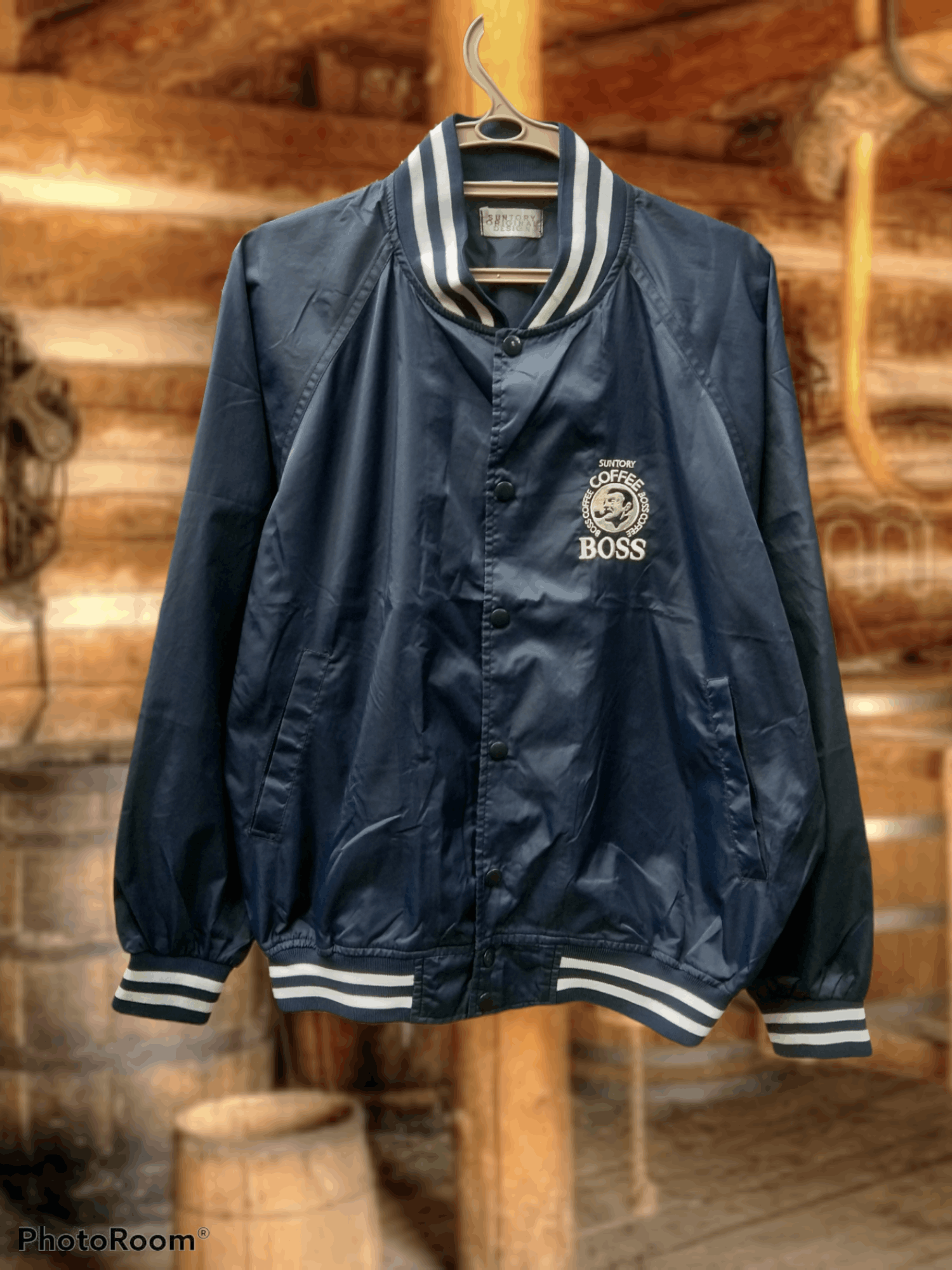 image of Suntory Boss Coffee Lightlayers Varsity Jacket in Royal Blue, Men's (Size Large)