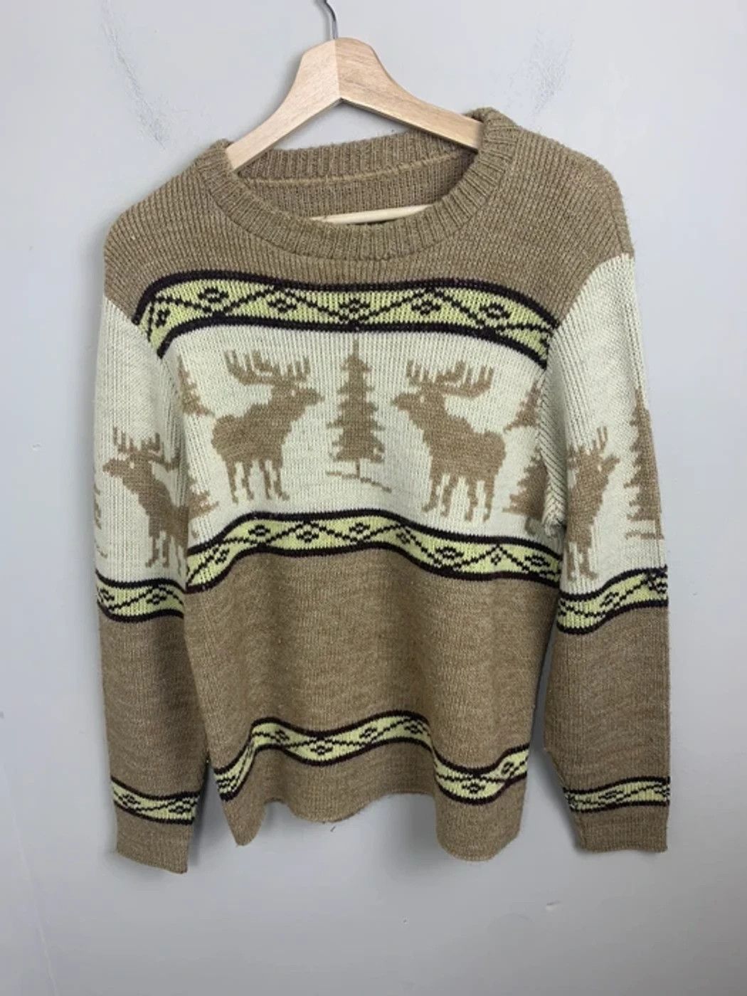 Cardigan × Coloured Cable Knit Sweater × Vintage Vintage Moose Knit ...